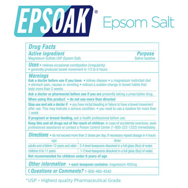 Epsoak Epsom Salt 19 lb. Magnesium Sulfate USP, Resealable Epsom Salt Bulk Bags Unscented, Made in The USA, Cruelty-Free Certified