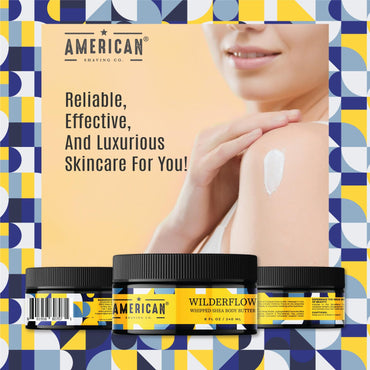 American Shaving Co. WilderFlow Whipped Shea Body Butter 8 Oz, Made in USA, Gentle Formula, Quality Potent Ingredients, Non-GMO, GMP Certified, Cruelty-Free Products
