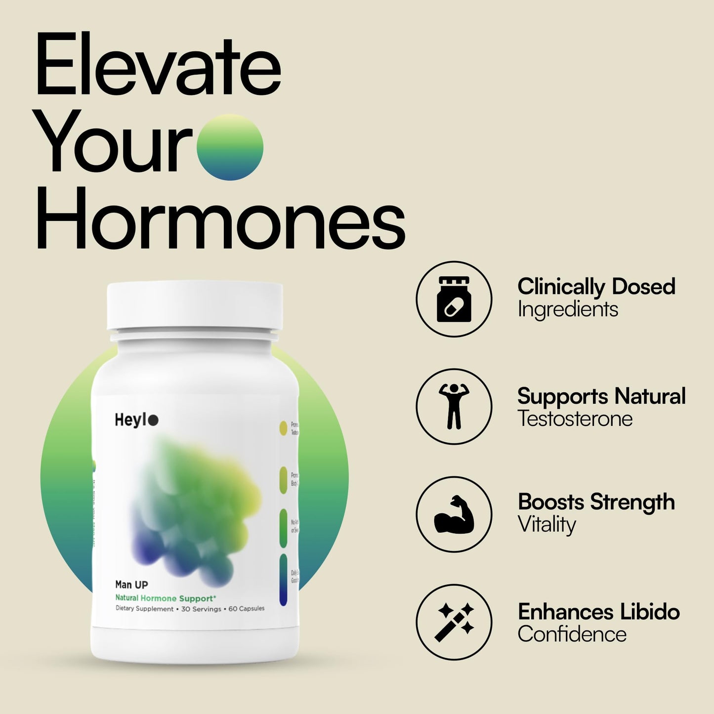 Heylo Man UP Men’s Vitality Supplement with Ashwagandha, Shilajit, Zinc, Tongkat Ali, DIM, Quercetin & BioPerine – Supports Energy, Hormone Balance & Stress – 60 Capsules