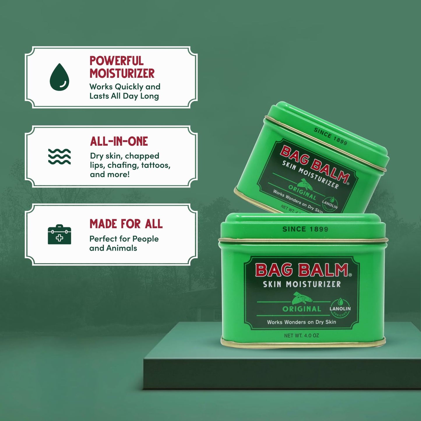Bag Balm Vermont's Original Skin Moisturizer - Full Body Hydrating Skin Care: Dry Hands, Lips, Face, Feet & More - Unscented, Cruelty & Paraben Free - Day & Night, Men & Women (Made in USA)