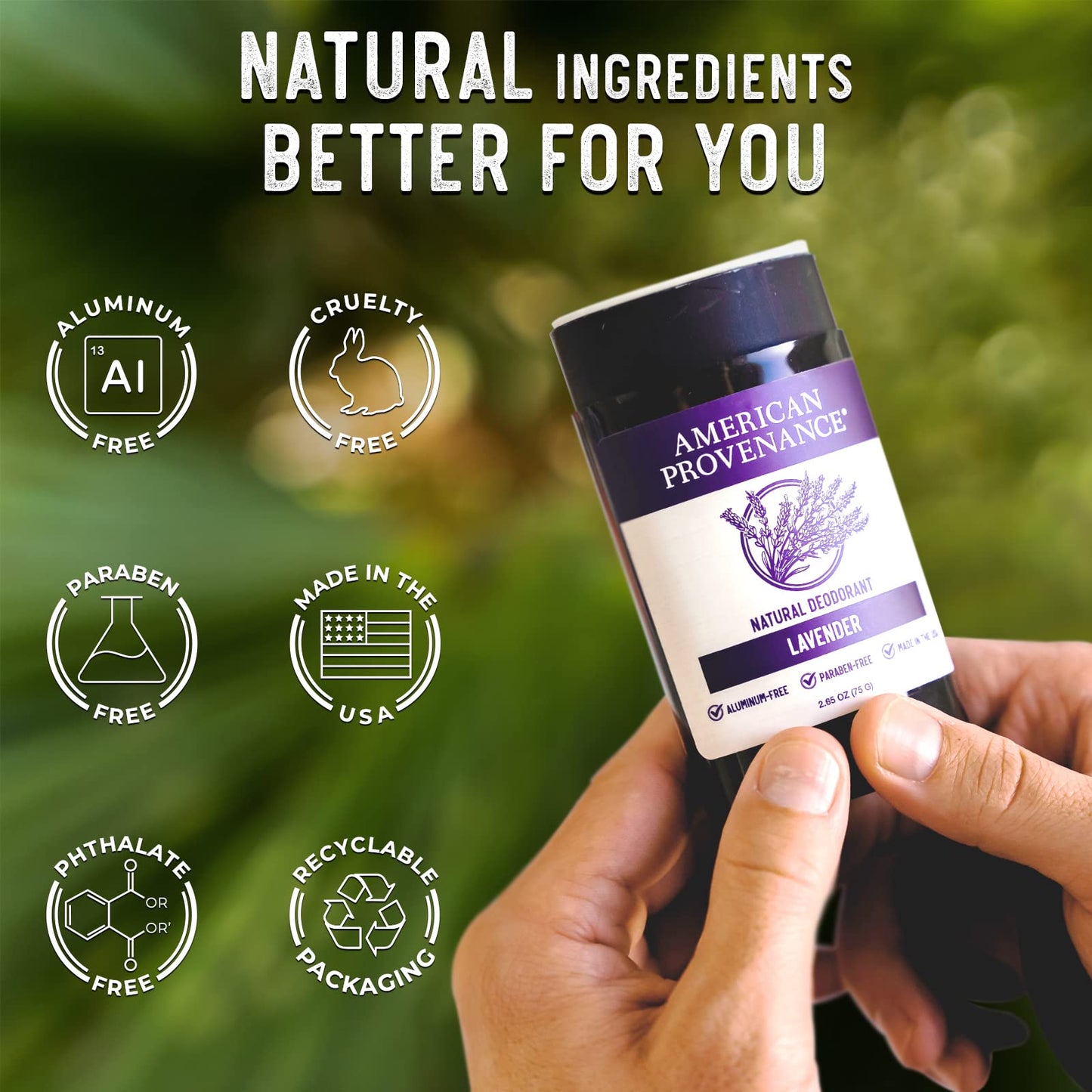 American Provenance All Natural Deodorant for Men and Women - Aluminum Free Deodorant that Lasts All Day - Made in the USA with Essential Oils & Cruelty Free - Lavender (1 Pack)