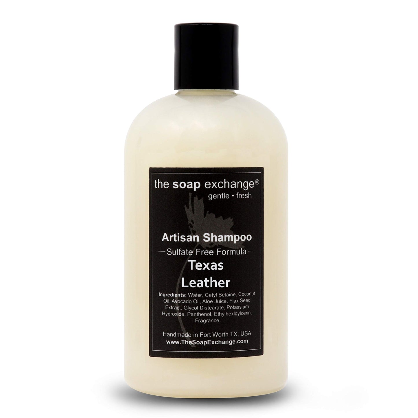 The Soap Exchange Hair Shampoo - Texas Leather Scent - Hand Crafted 12 fl oz / 354 ml Natural Artisan Hair Care, Gentle, Sulfate & Paraben Free, Cleanse, Moisturize, & Protect. Made in the USA.