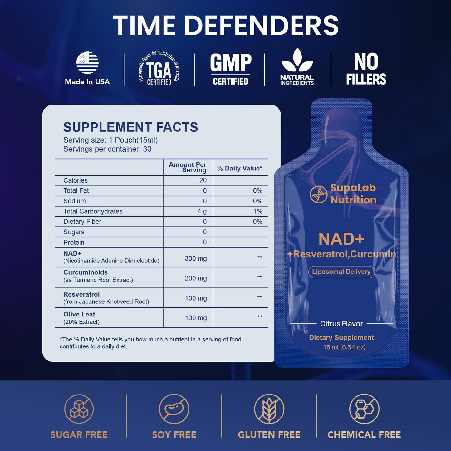 Liposomal NAD+ Supplement with Resveratrol, Anti-Aging, Energy Boost & Cellular Health Support, 15.2 fl. oz NAD Liquid for Men & Women (30 Pouch)