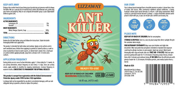 LizzAway Ant Killer Spray Indoor Outdoor Use - Plant-Based Formula with Lemongrass Oil and Geraniol - Kid & Pet Safe Ant Killer Spray - Natural Ants Repellent and Prevention for Home, Car, & Outdoors