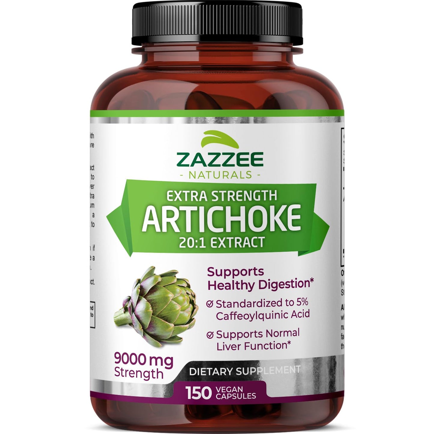 Zazzee Extra Strength Artichoke 20:1 Extract, 9000 mg Strength, 5% Caffeoylquinic Acid, 150 Vegan Capsules, 5 Month Supply, Concentrated and Standardized 20X Extract, Non-GMO and All-Natural