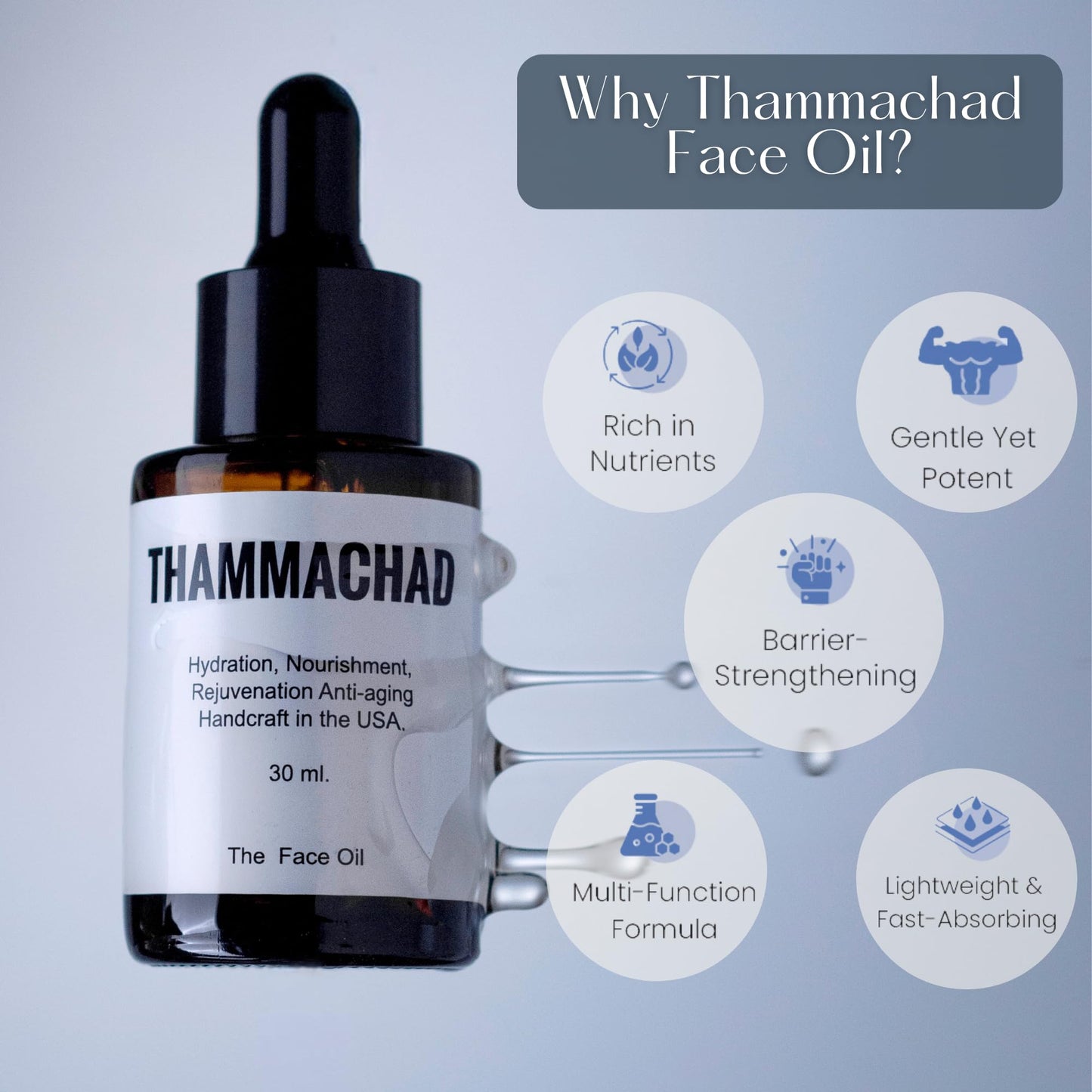 Thammachad Face Oil – 8 Premium Botanical Oils for Radiance, Anti-Aging, Deep Hydration & Glow boost – 100% Natural Blend | Non-Comedogenic – Lightweight for All Skin Types – 30ml