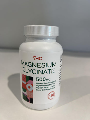 VHC Magnesium Glycinate 500mg Supplement Capsules, High Absorption- Gentle Form,Highly Purified Magnesium Mineral Supplements for Women & Men, 120 Caps, Made in USA
