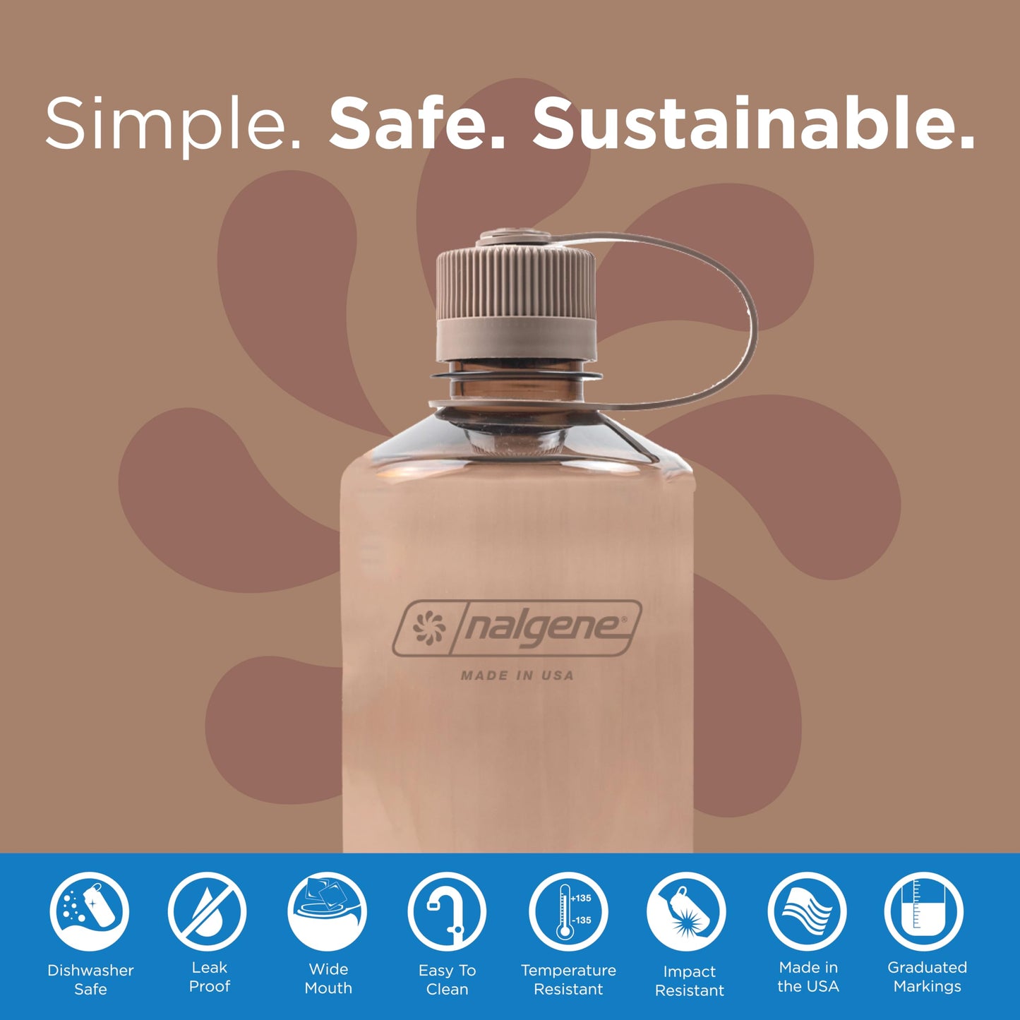 Nalgene Leak Proof Tritan BPA-Free Water Bottle - 32 oz Narrow Mouth - Made in the USA for Outdoor Use & Daily Hydration (Mocha)