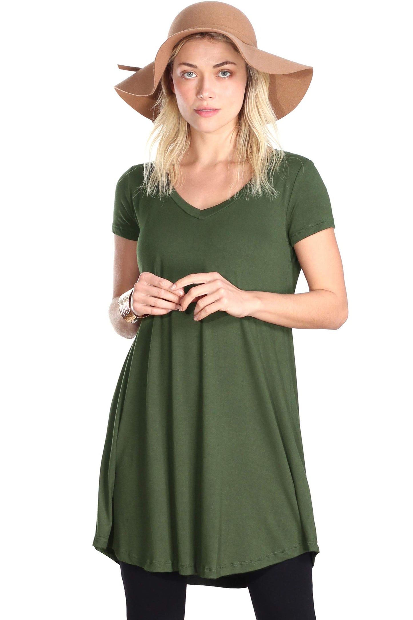 Popana Womens Short Sleeve Summer Tunic Tops to Wear with Leggings Loose Fit Made in USA Olive