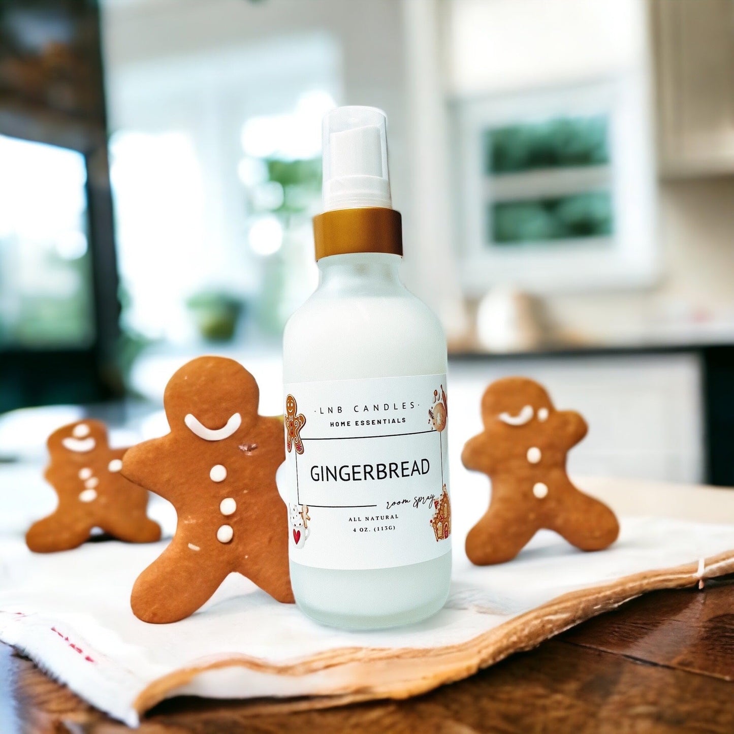 Gingerbread Scent Natural Room Linen Spray Clean Ingredients Made In USA Vegan Air Freshener Interior Long Lasting Holiday Christmas Pet Friendly Essential Oils