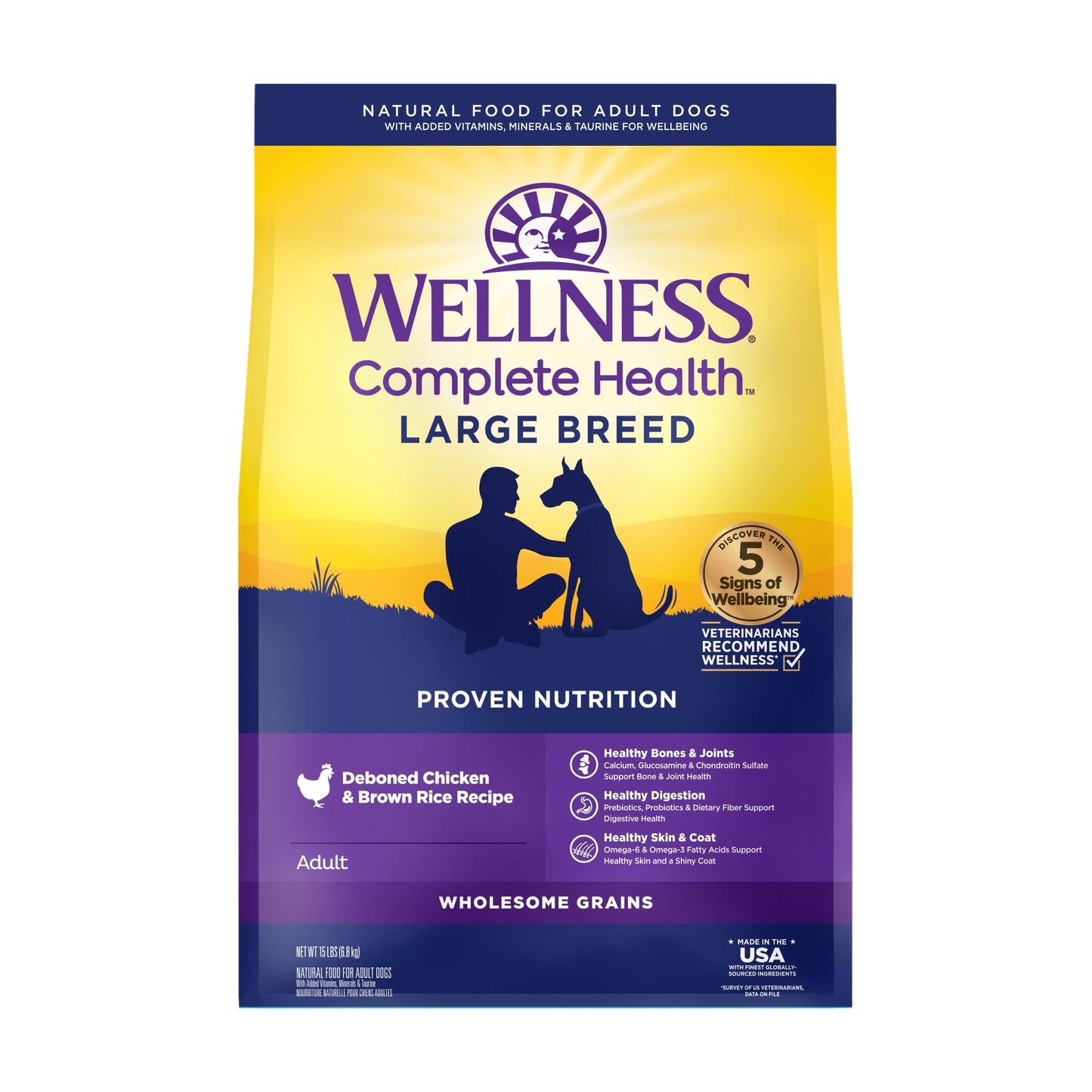 Wellness Complete Health Dry Dog Food, Wholesome Grains, Natural, Chicken & Brown Rice Recipe