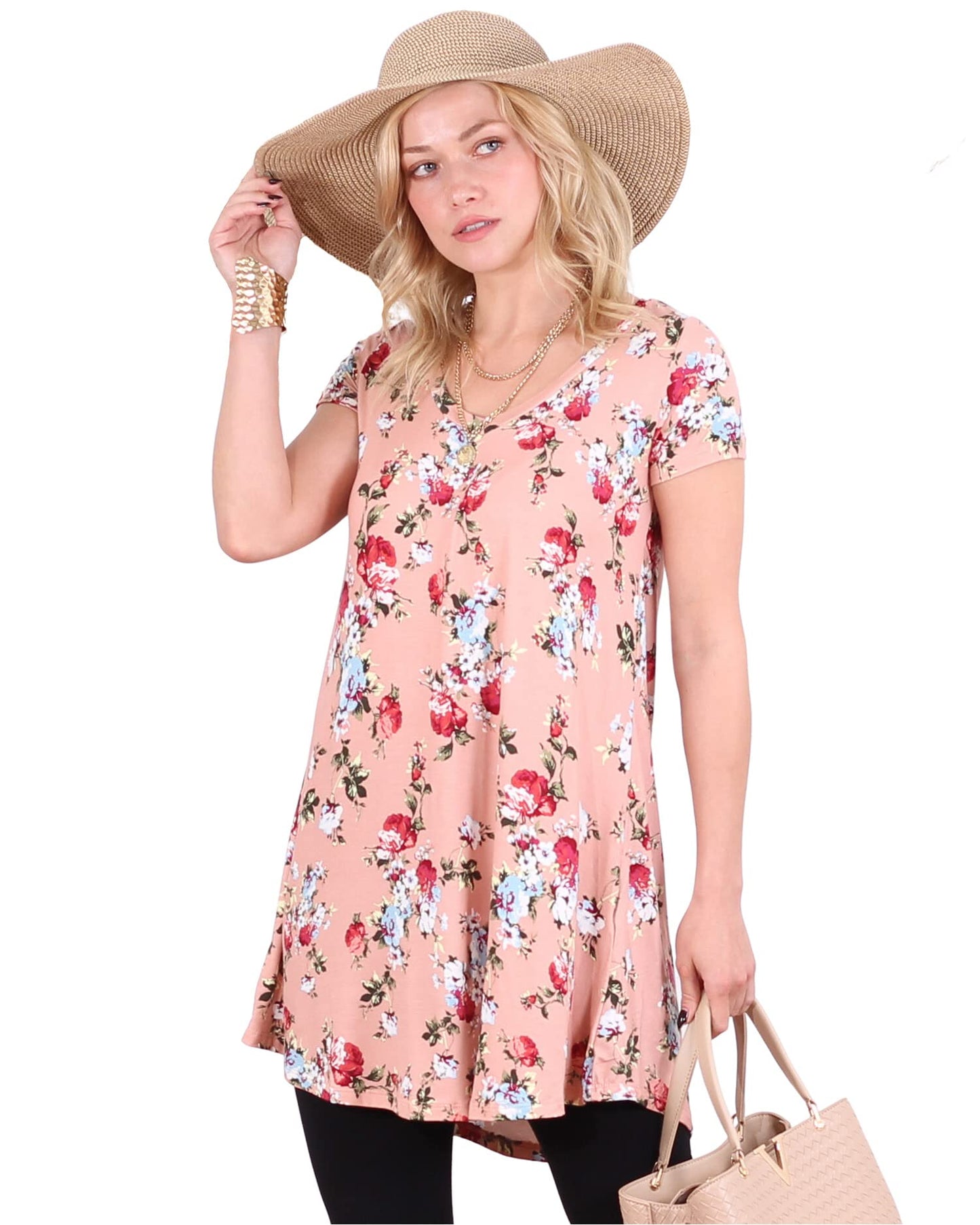 Popana Womens Short Sleeve Summer Tunic Tops to Wear with Leggings Loose Fit Made in USA