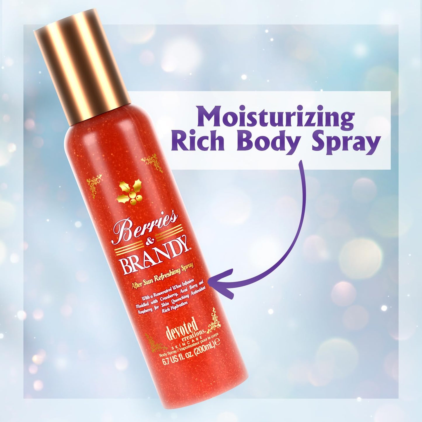 Devoted Creations Berries & Brandy After Sun Refreshing Spray | Color Extending – Skin Refreshing – Body Energizing Rich Hydrating After Sun Refreshing Body Spray