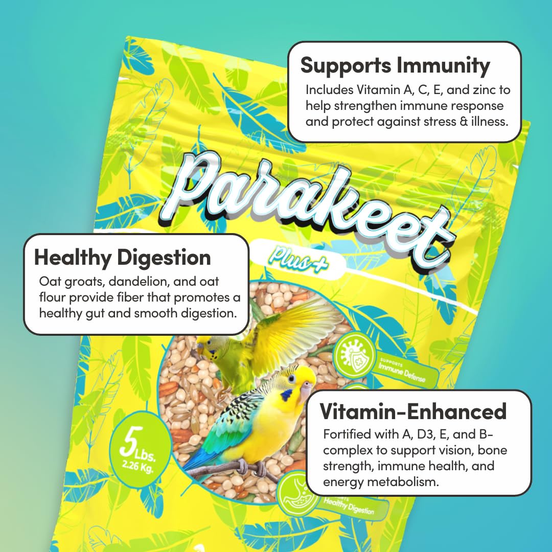 Mycelium Parakeet Plus Bird Seed (5 LB Bag) | Organic Bird Food Fortified with Vitamins for Immune & Digestive Support | Daily Nutrition for Parakeets & Budgies | Non-GMO, Clean Seed Blend | USA Made