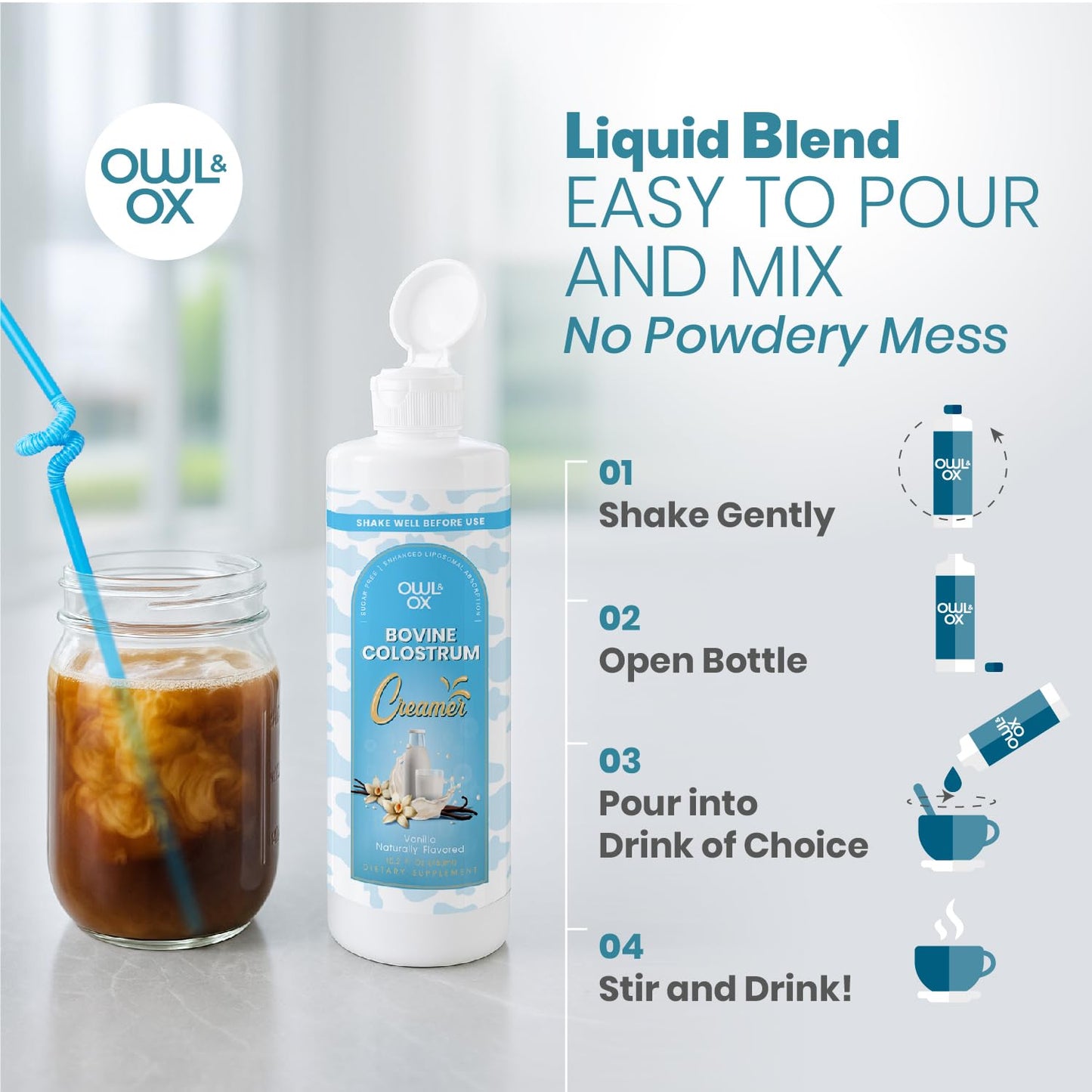 Bovine Colostrum with MCT Oil, Lactoferrin, IgG by Owl & Ox | Grass Fed, US Based | Skin Health, Gut Health and Immune Support | Sugar Free, Keto Friendly, Non GMO