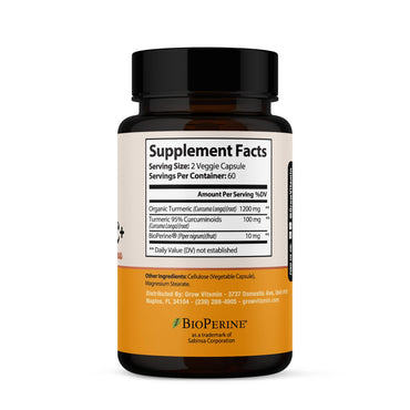 Grow Vitamin Curcumin+ Ultra: Organic High-Potency Blend | Maximum Strength Turmeric Formula with 95% Curcuminoids | USDA Certified | 30-Day Supply