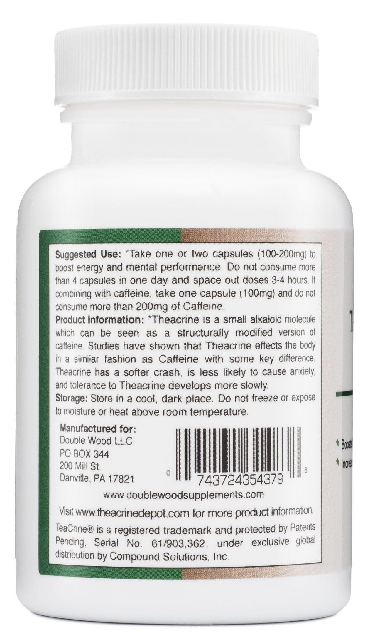 Theacrine (Teacrine) 100 Mg, 60 Capsules - Energy and Focus Supplement (Similar to Caffeine Pills but More Subtle and Longer Lasting) Non-GMO and Gluten Free by Double Wood