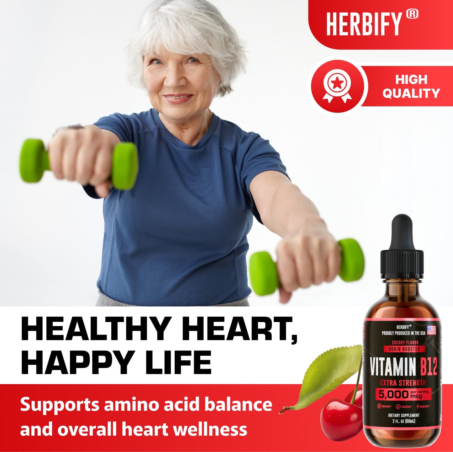 HERBIFY Vitamin B12 Methylated Multivitamin Energy Supplements for Women & Men - Liquid B12 Vitamins 5000 Mcg Methylcobalamin - Energy Support and Immune Health Liquid Vitamin 2 Oz