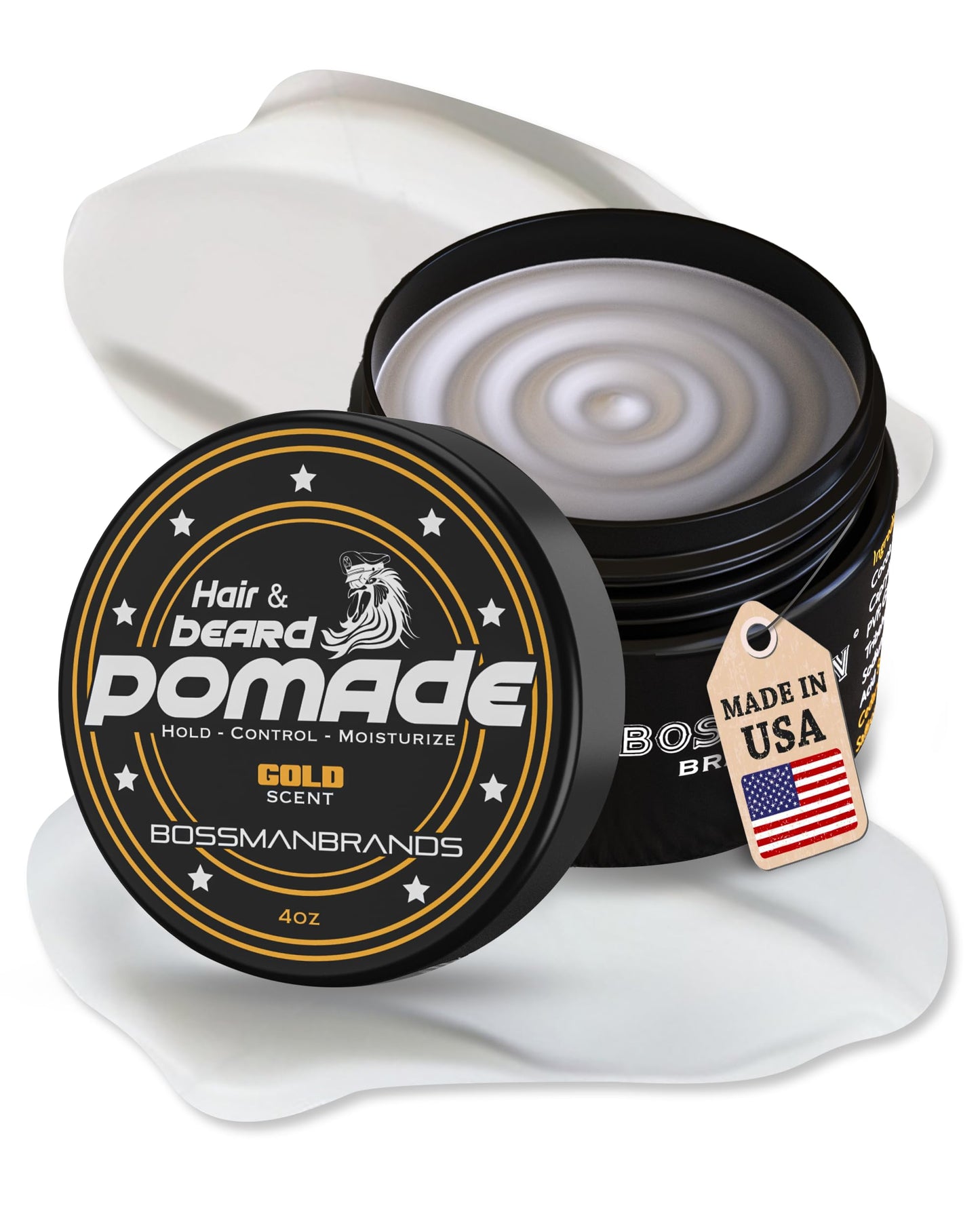 Bossman Hair & Beard Pomade for Men (Gold Scent) – Medium Hold & Moisturizing for Hair, Beard & Mustache Styling – Made in USA