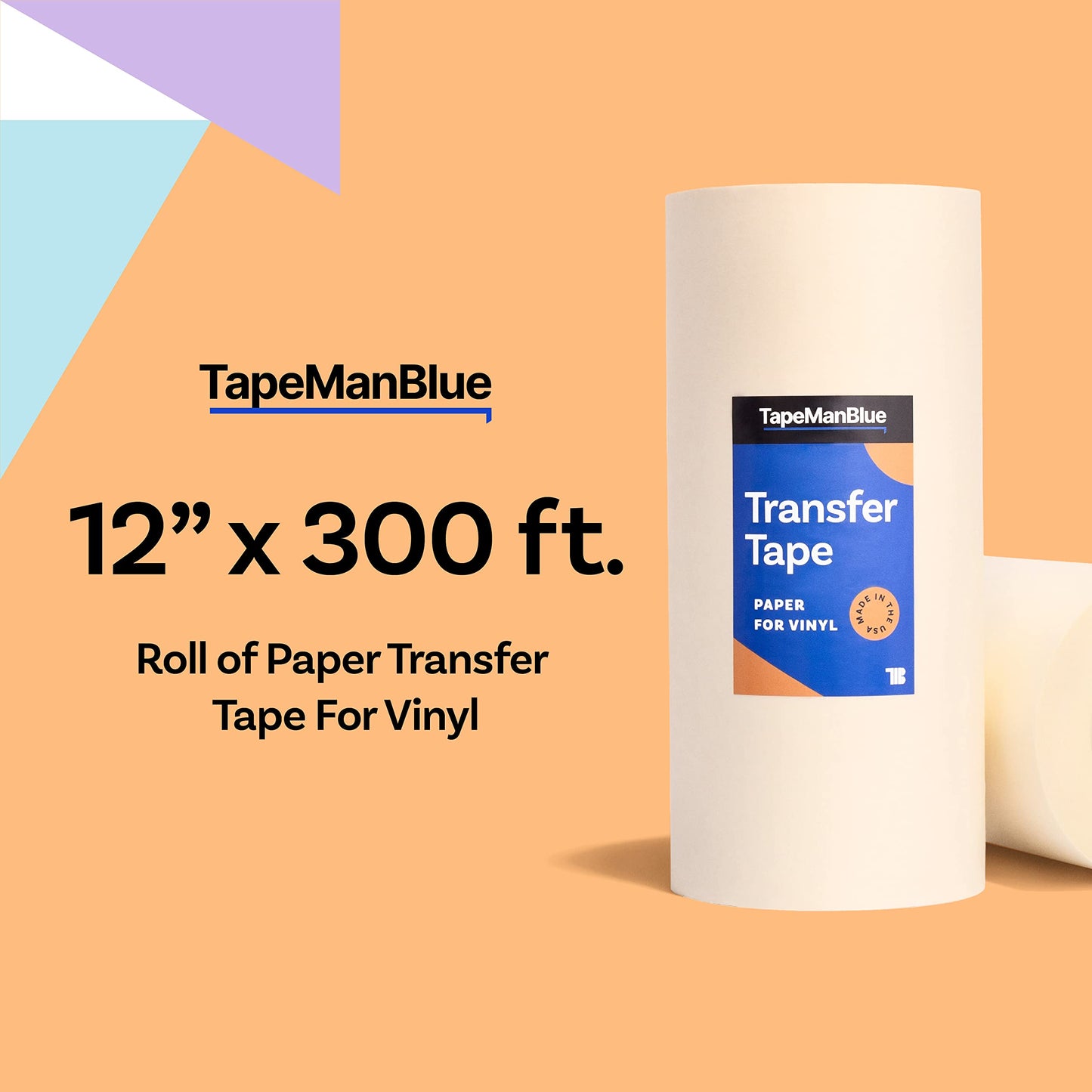 12" x 300' Roll of Paper Transfer Tape for Vinyl, Made in America, Premium-Grade Transfer Paper for Vinyl with Layflat Adhesive for Cricut Crafts, Decals, and Letters
