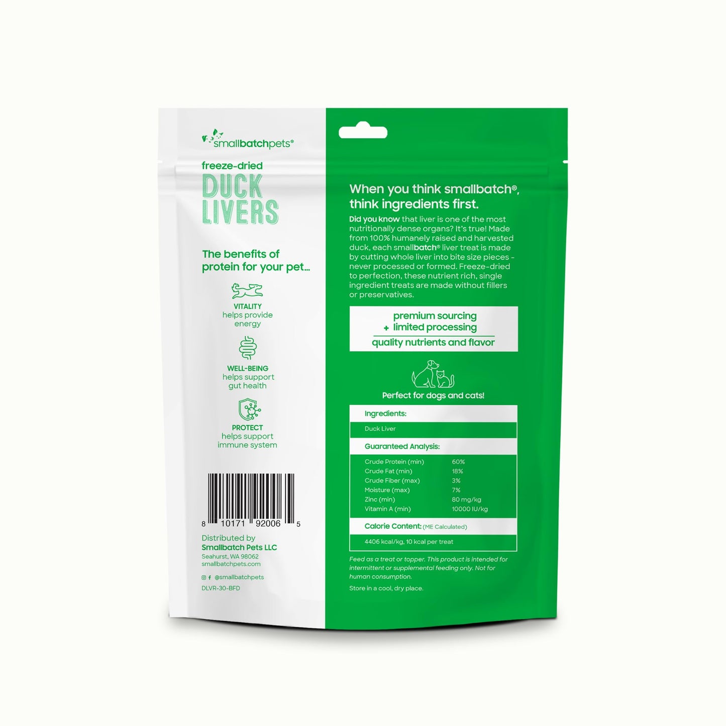 smallbatch Freeze Dried Dog Treats, Duck Liver Treats for Dogs & Cats, High Protein, Single Ingredient Dog Treat for Training or Food Topper, Natural, Humanely Sourced Meat, Made in The USA, 3 oz