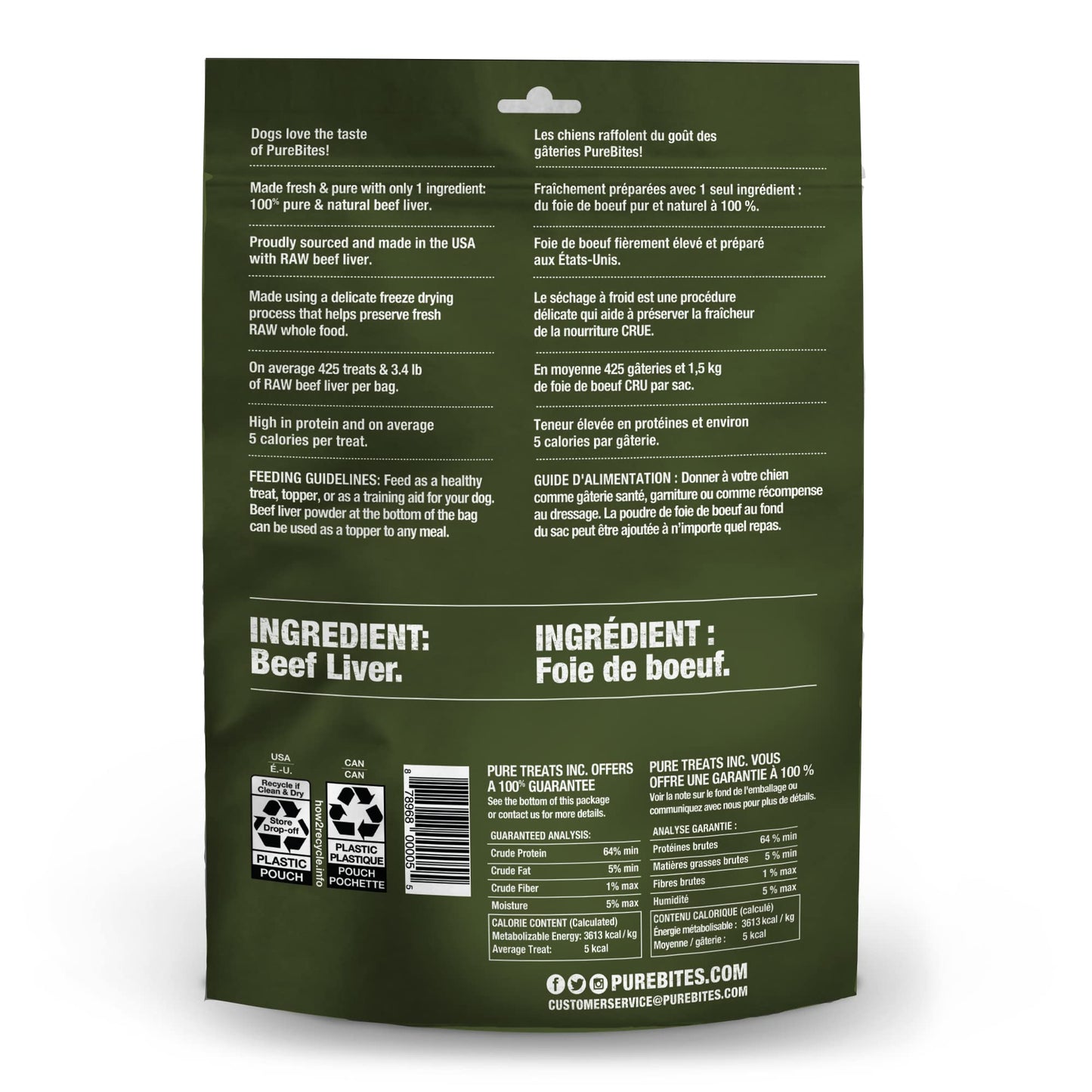 PureBites Beef Freeze Dried Dog Treats, 1 Ingredient, Made in USA, 16.6oz