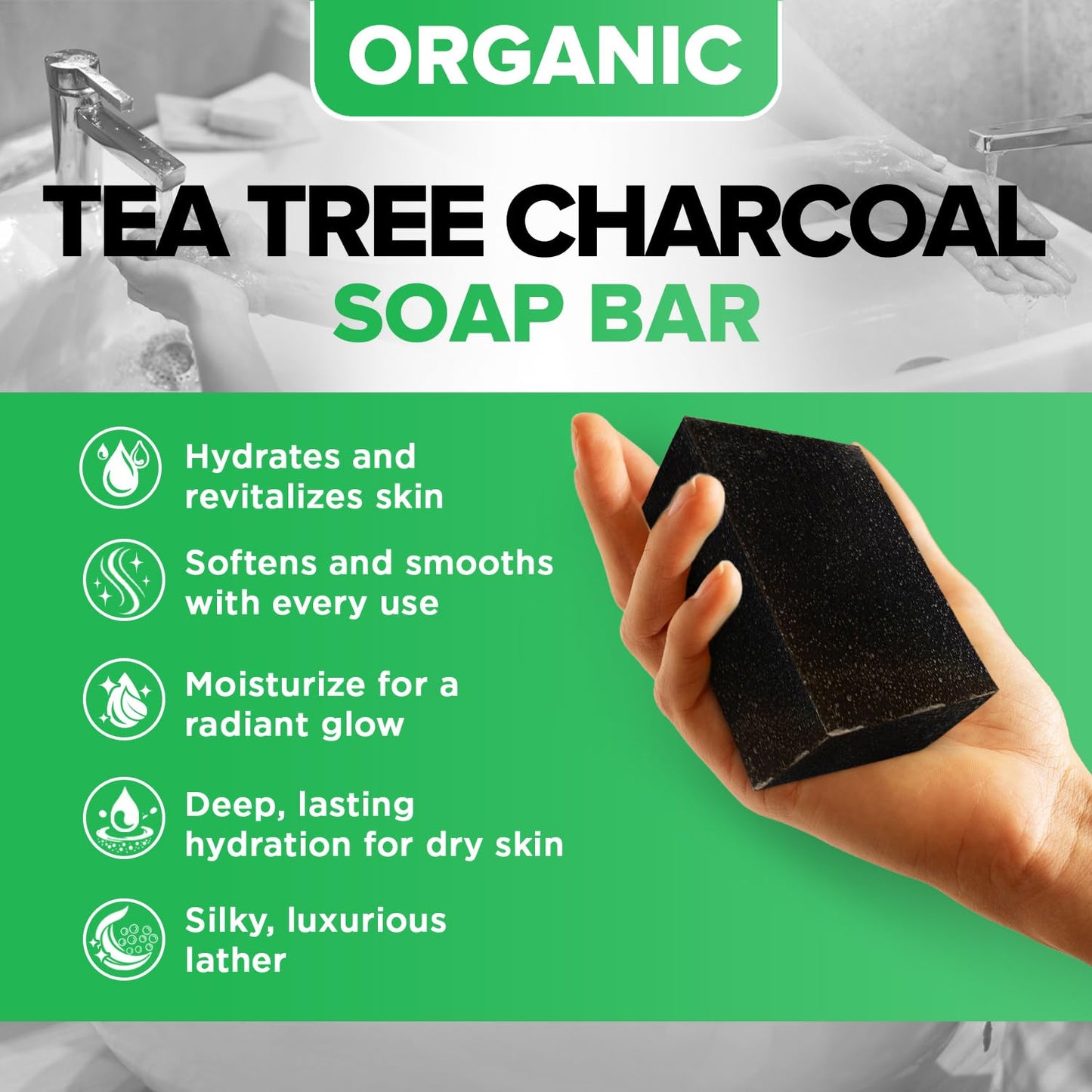 iHeart All Natural Antifungal Soap (2 Packs) Infused with Tea Tree Oil and Charcoal, Refreshing Peppermint Essential Oil Scent - Deep Cleanses, and Hydrates - Perfect for Achieving a Radiant Skin