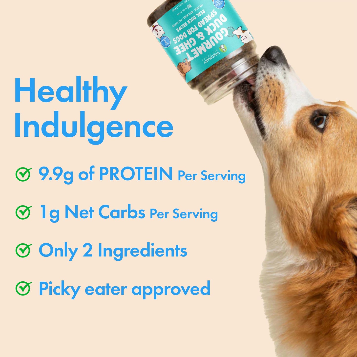 Visionary Pet Foods Duck Meat Spread - Healthy Dog Treat - Alternative to Dog Peanut Butter, Xylitol Free, No Sugar and Filler Free - Use on Lick Mat, Food Mixer, Pill Pockets - 12oz Jar
