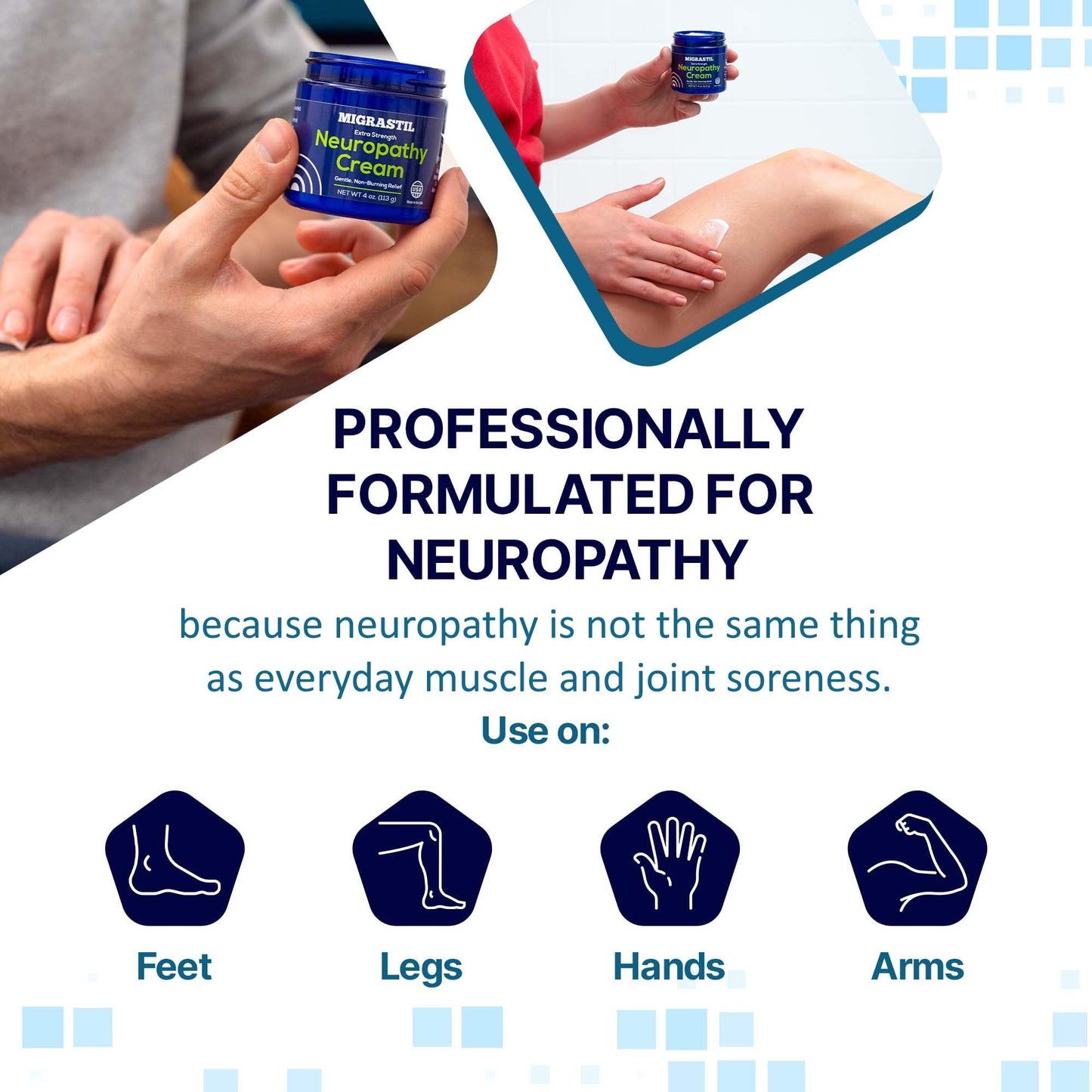 Basic Vigor Migrastil Neuropathy Relief Cream Extra Strength for Feet, Legs, and Hands. Made in The USA. Vegan and Cruelty-Free, Non-Greasy, Gentle, Non-Burning with Cooling Effect (4 oz.)