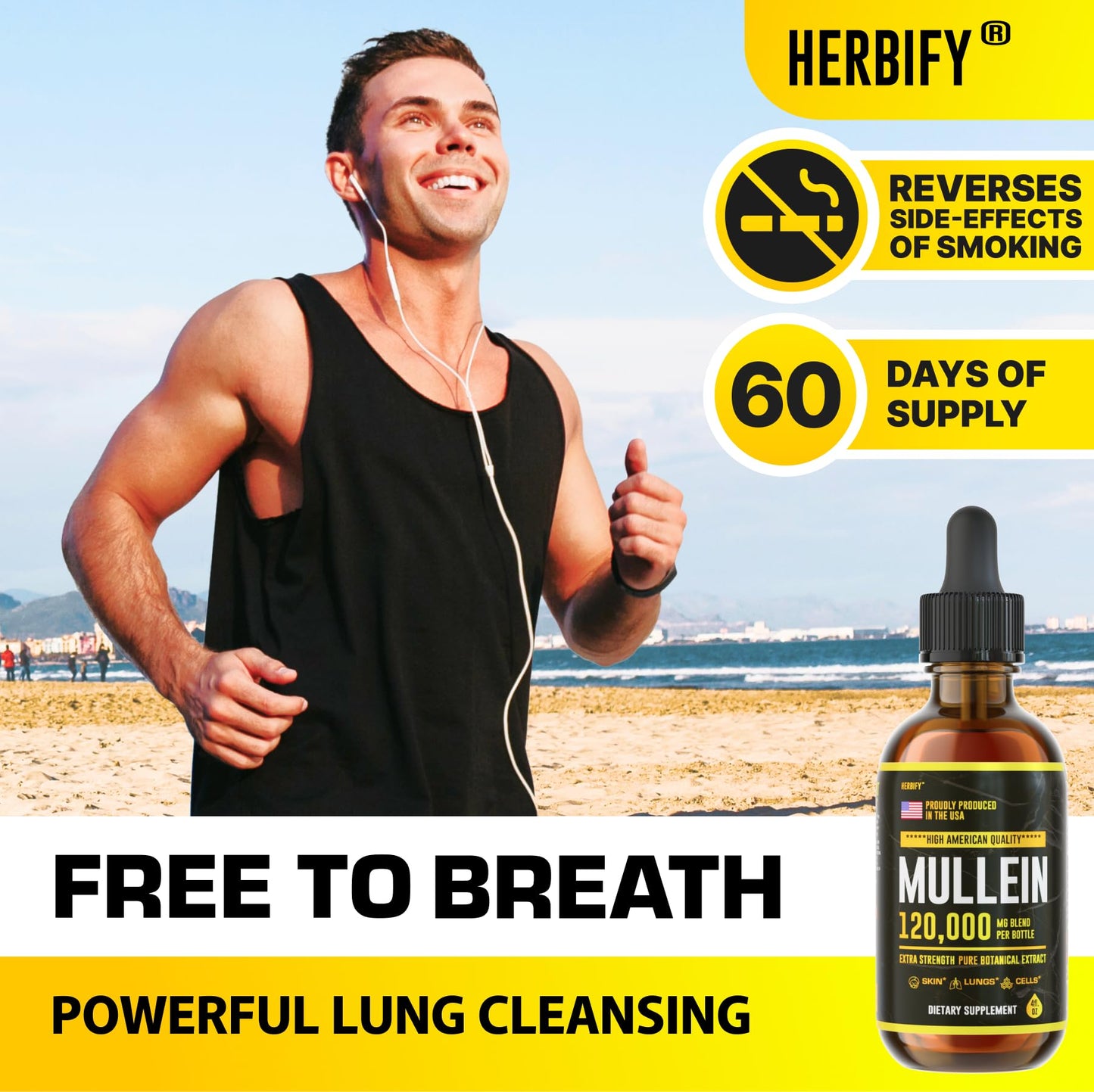 HERBIFY Mullein Drops - Lung Cleanse - Leaf Extract - Powerful Mullein for Immune Support,Detox & Respiratory Support - Made in USA - Herbal Supplements - 4 Oz
