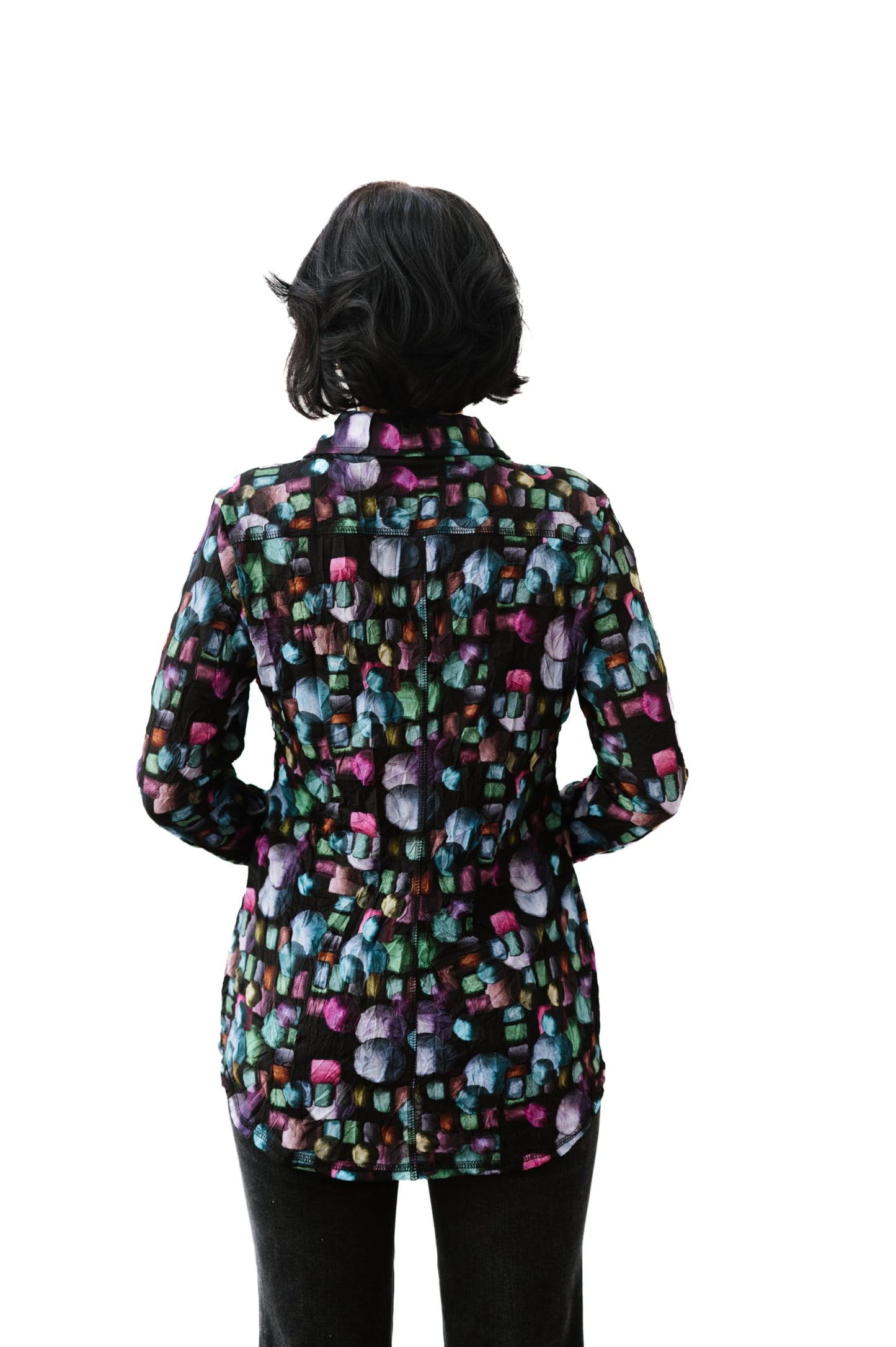 SNO SKINS Fall/Winter Collection Designer Print Crinkle Button-Down Shirt (Galaxy)