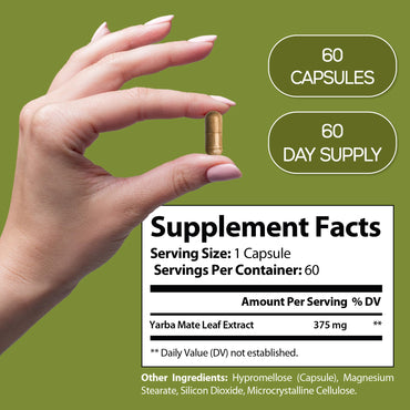 HARMONIFY Yerba Mate Leaf Extract – 375mg, 60 Capsules – Natural Energy Booster, Mental Clarity&Metabolism Support – Caffeine-Rich Herbal Supplement