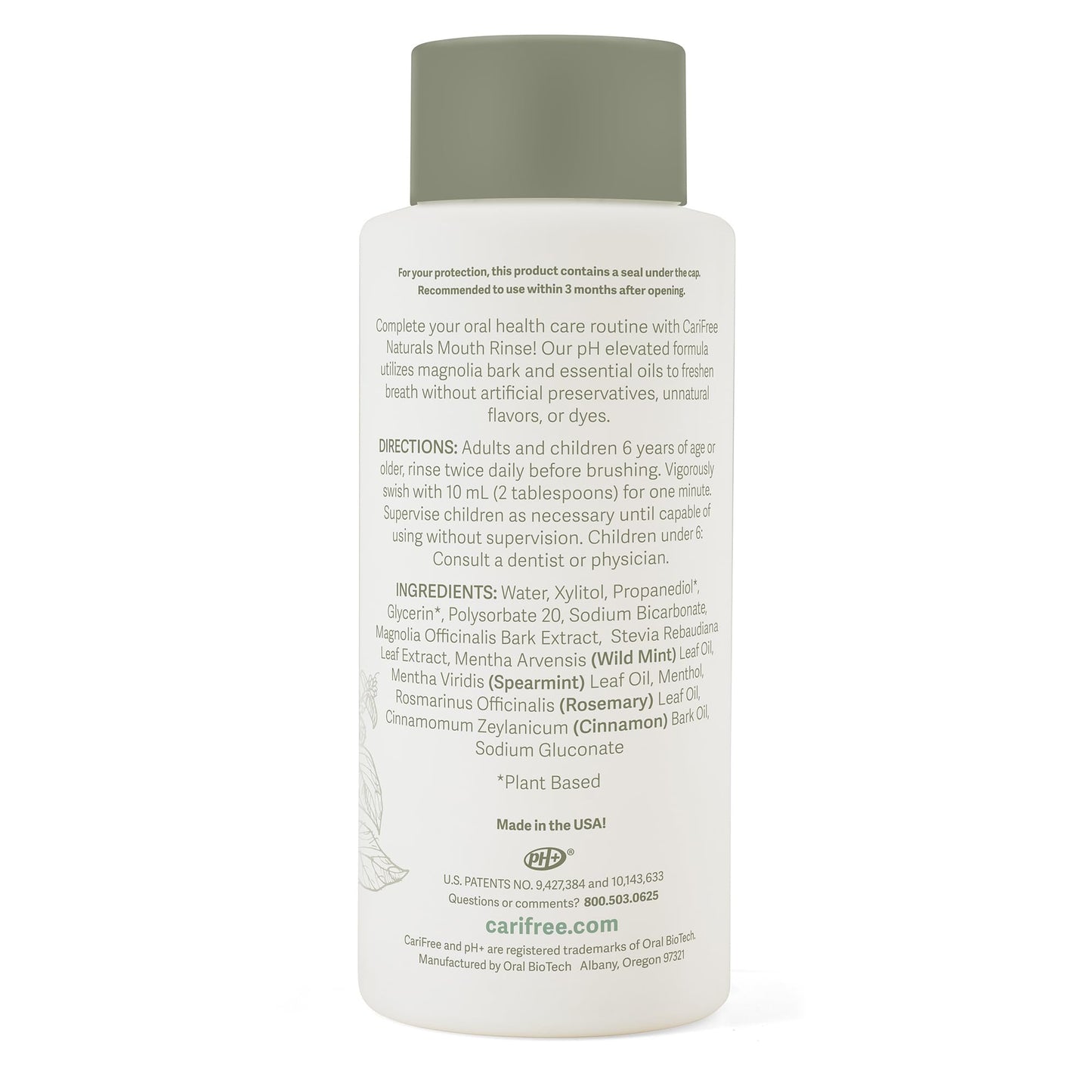 CariFree Naturals Mouth Rinse | pH Elevated, Fluoride-Free, with Magnolia Bark & Essential Oils, Organic Ingredients, Alcohol-Free, Dentist Recommended, Made in The USA, Wild Mint Flavor, 16 fl oz