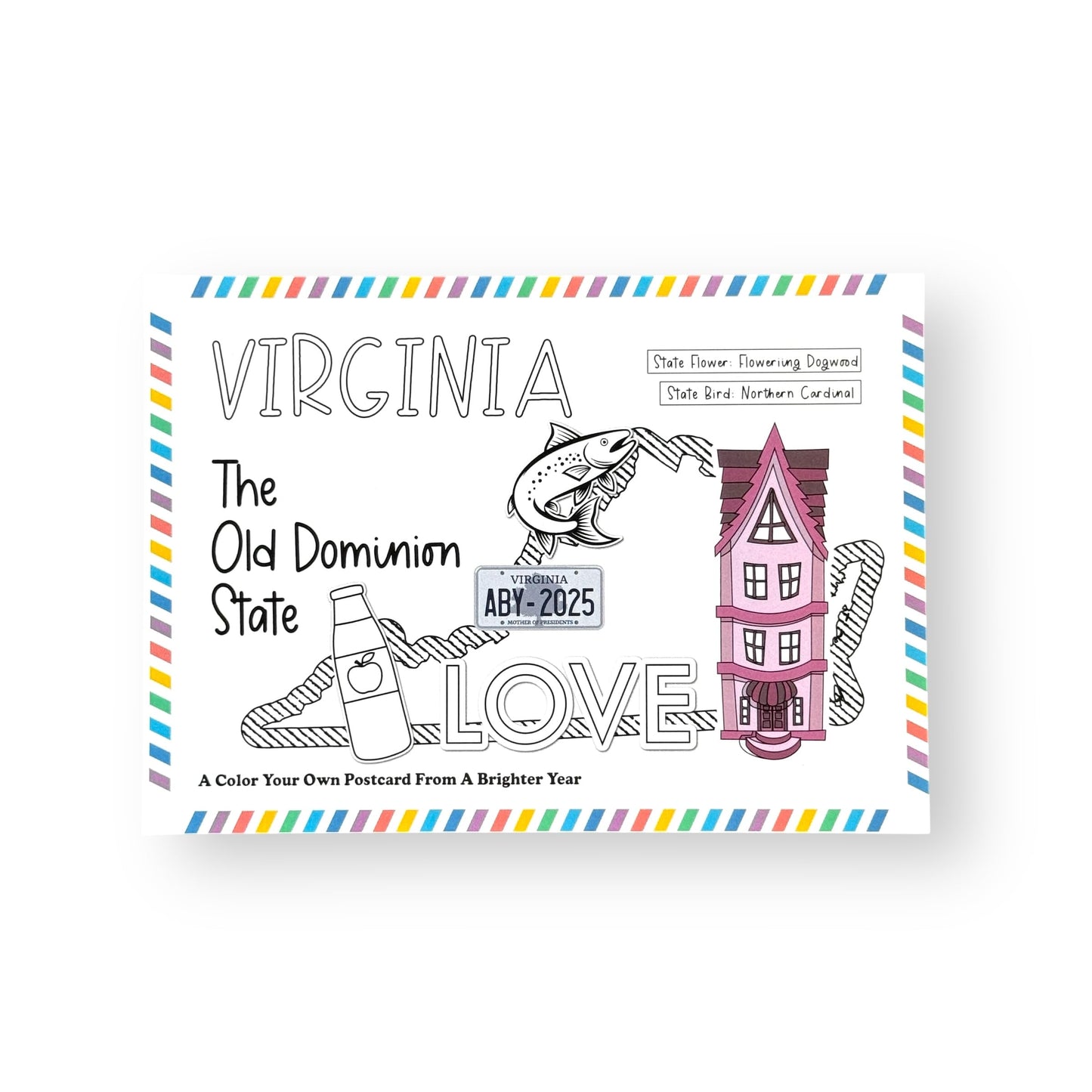 A Brighter Year Color Your Own Postcard - Virginia State - 5"x 7", Premium Quality, Sturdy Cardstock, Sized for Mailing, Illustrations - Stress & Anxiety Relief