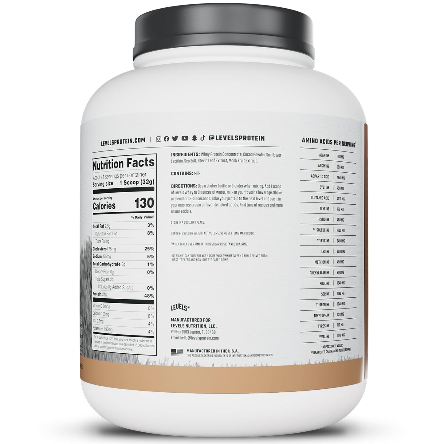 Levels Grass Fed Whey Protein Powder, No Artificials, 24G of Protein