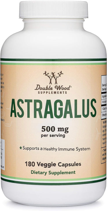 Double Wood Supplements Immune Boosting Astragalus 500mg 180 Capsules - Rich in Flavonoids and Polysaccharides - Non-GMO, Gluten Free, Third Party Tested
