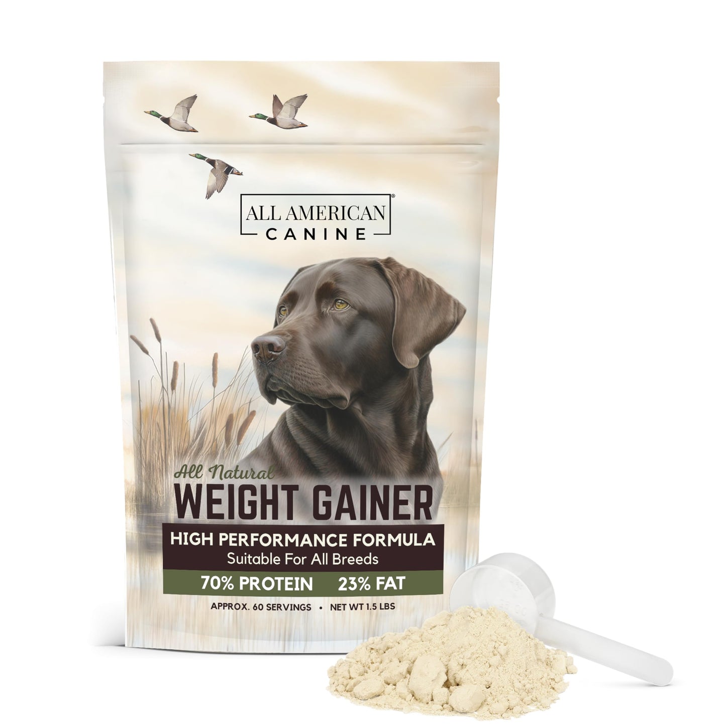 All American Canine Dog Weight Gainer – High Calorie Dog Food Supplement & Protein Powder for Rapid Weight Gain, Mass, and Recovery – Appetite Stimulant – 60 Servings