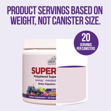 Country Farms Super Reds, Energizing Polyphenol Superfood, 40 Super Fruits and Berries, Powerful Antioxidants and Polyphenols, Supports Energy and Immunity, 20 Servings, Grape Flavor