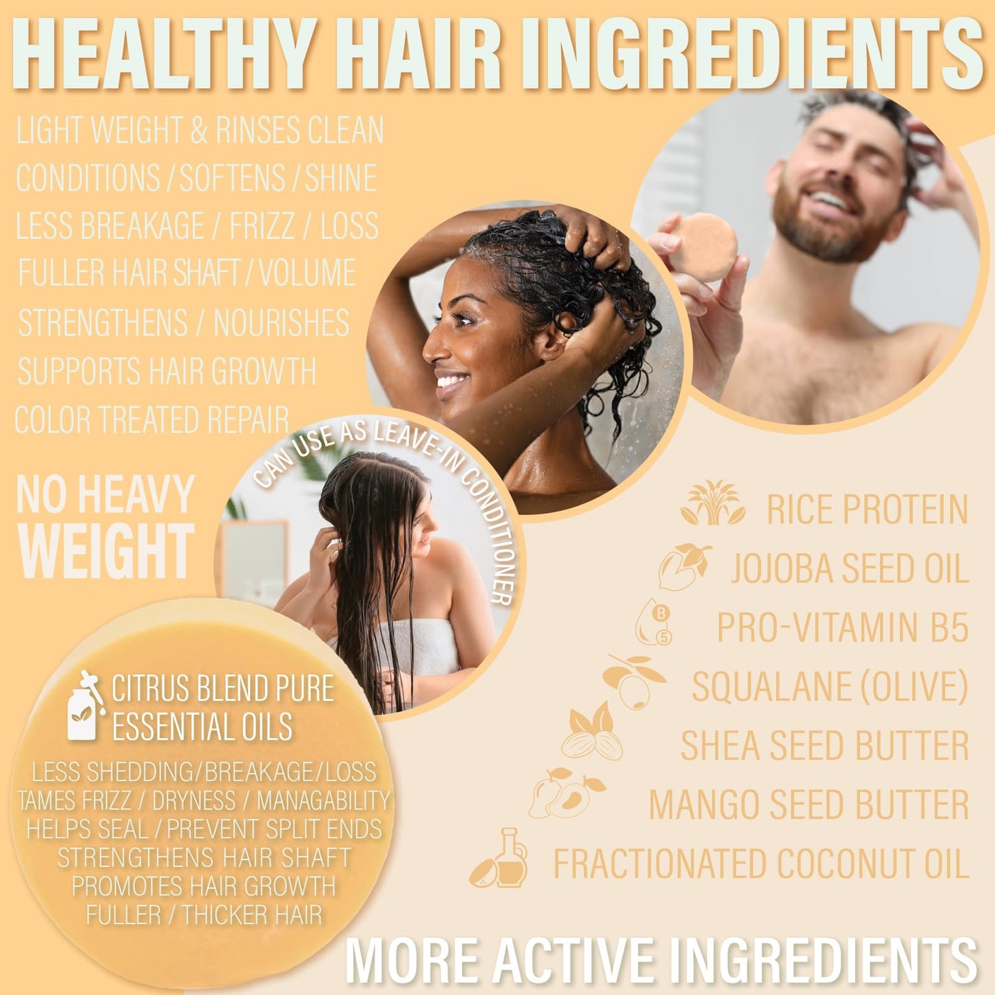 Luxiny Shampoo and Conditioner Bar Set - Sulfate Free, Moisturizing, All Hair Types (Citrus Splash) - 1 Shampoo Bar, 60g & 1 Conditioner Bar, 50g - Made in USA