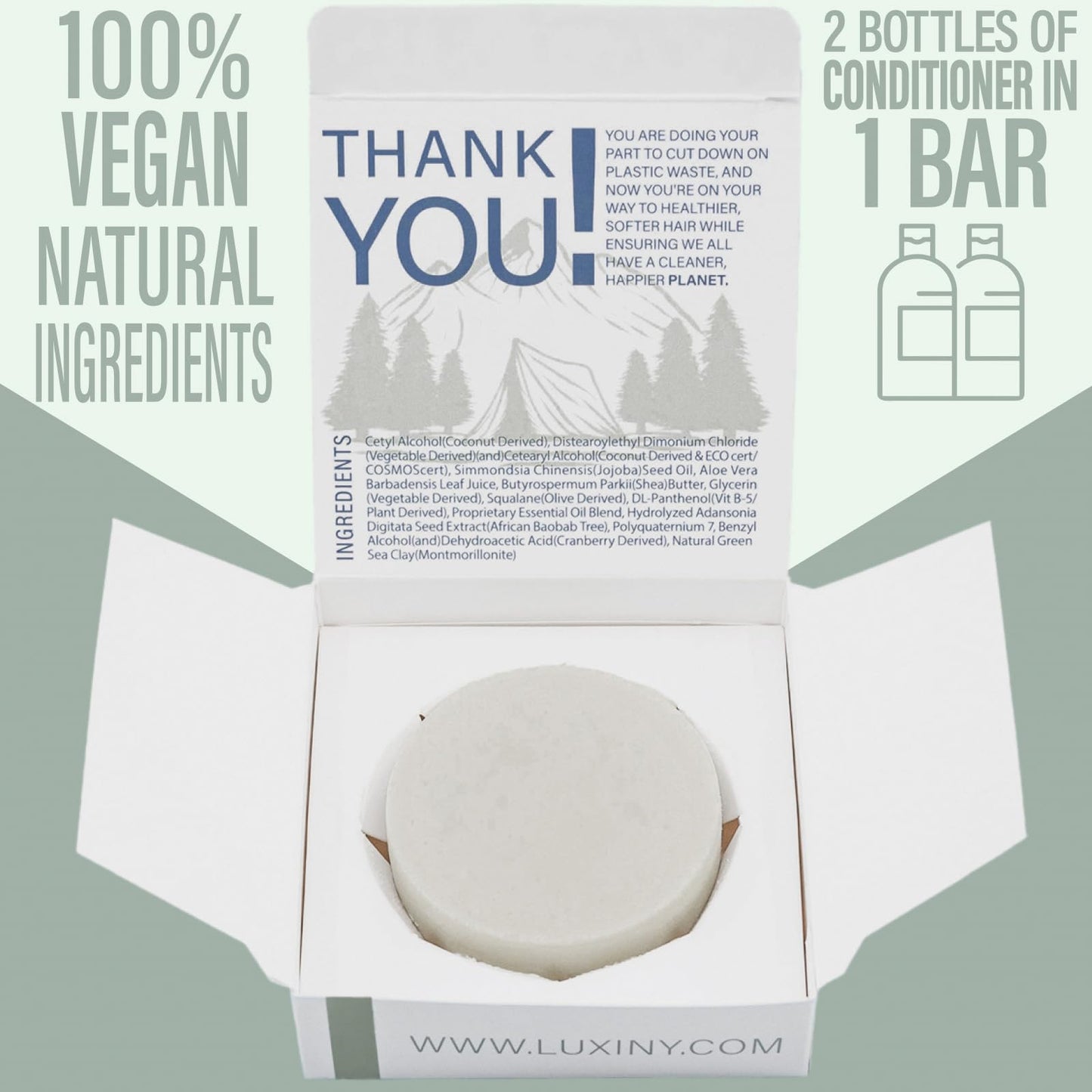 Luxiny Tea Tree Mint Shampoo and Conditioner Bar Set - 1 Sulfate Free Shampoo Bar (60g), 1 Deep Conditioner Bar (50g) for All Hair Types, Made in USA
