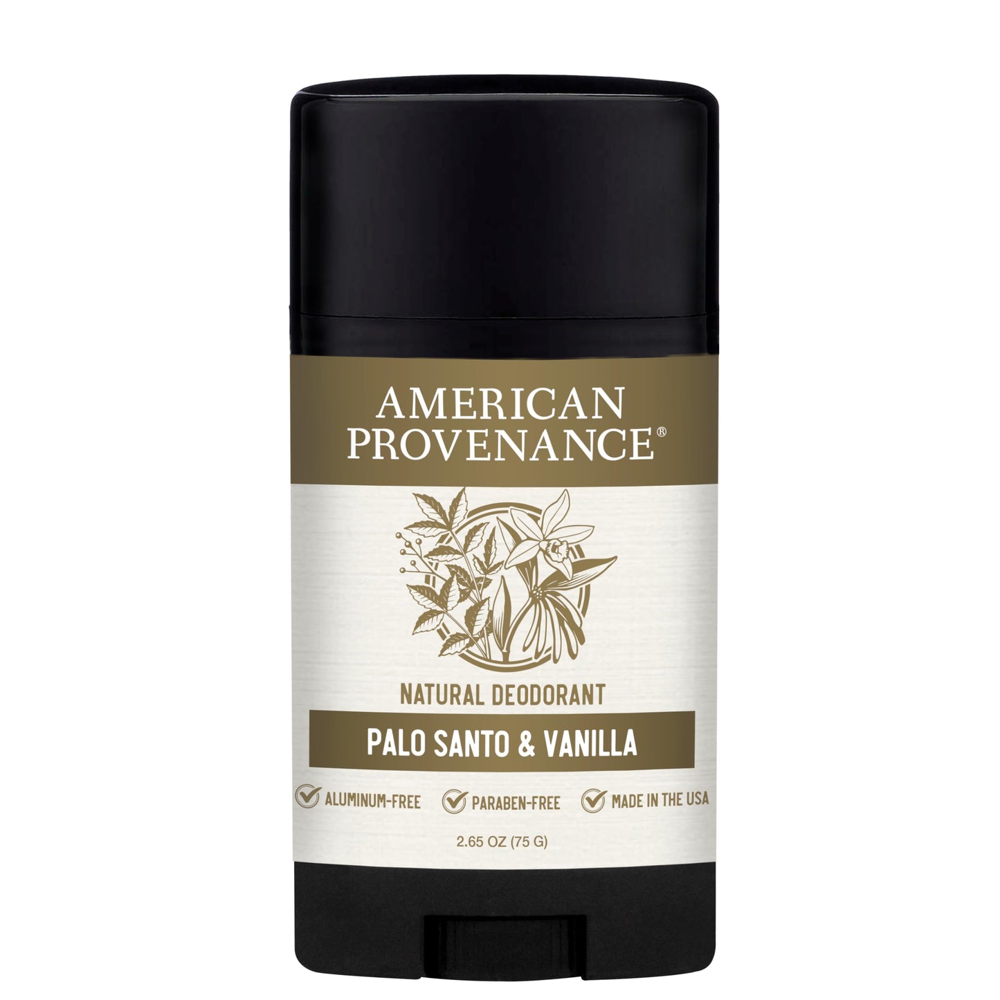 American Provenance Aluminum Free Natural Deodorant For Women and Men - Palo Santo and Vanilla - 24 Hour Odor Protection Cruelty Free - Made in the USA (1 pack)