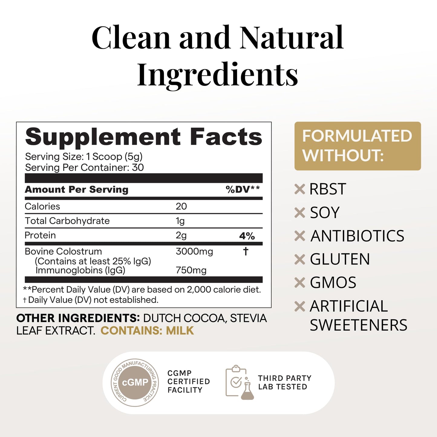 Elavite Colostrum Powder (Chocolate) Grass Fed Colostrum Supplement for Gut Health, Immune Support Healthy Hair, Skin & Nails - 30 Servings