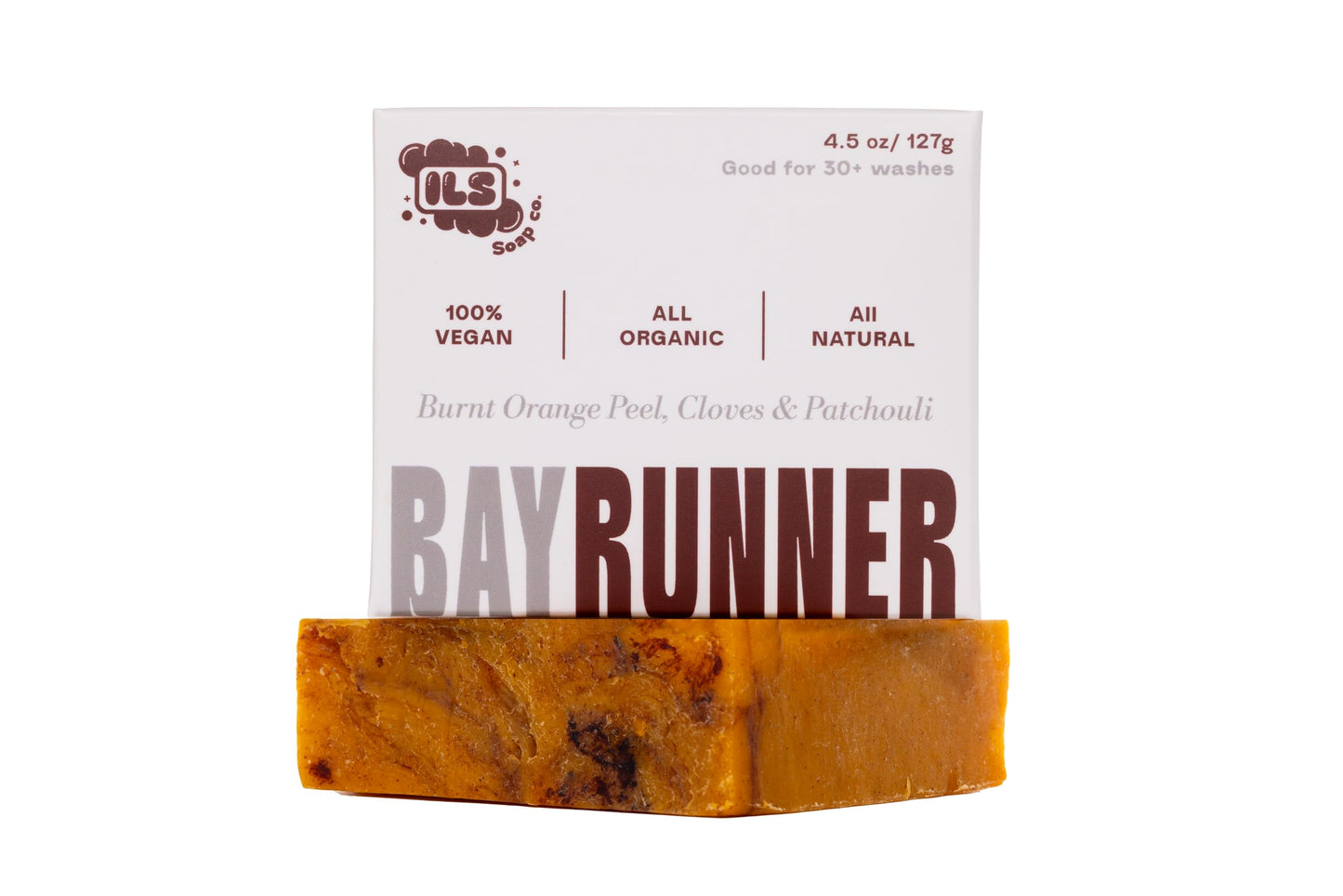 ILS Soap co - Bay Runner (Burnt Orange Peel, Cloves & Patchouli) All Natural Bar Soap for All Skin Types - Plant Based, Cold Process and Handmade in the USA (single bar)