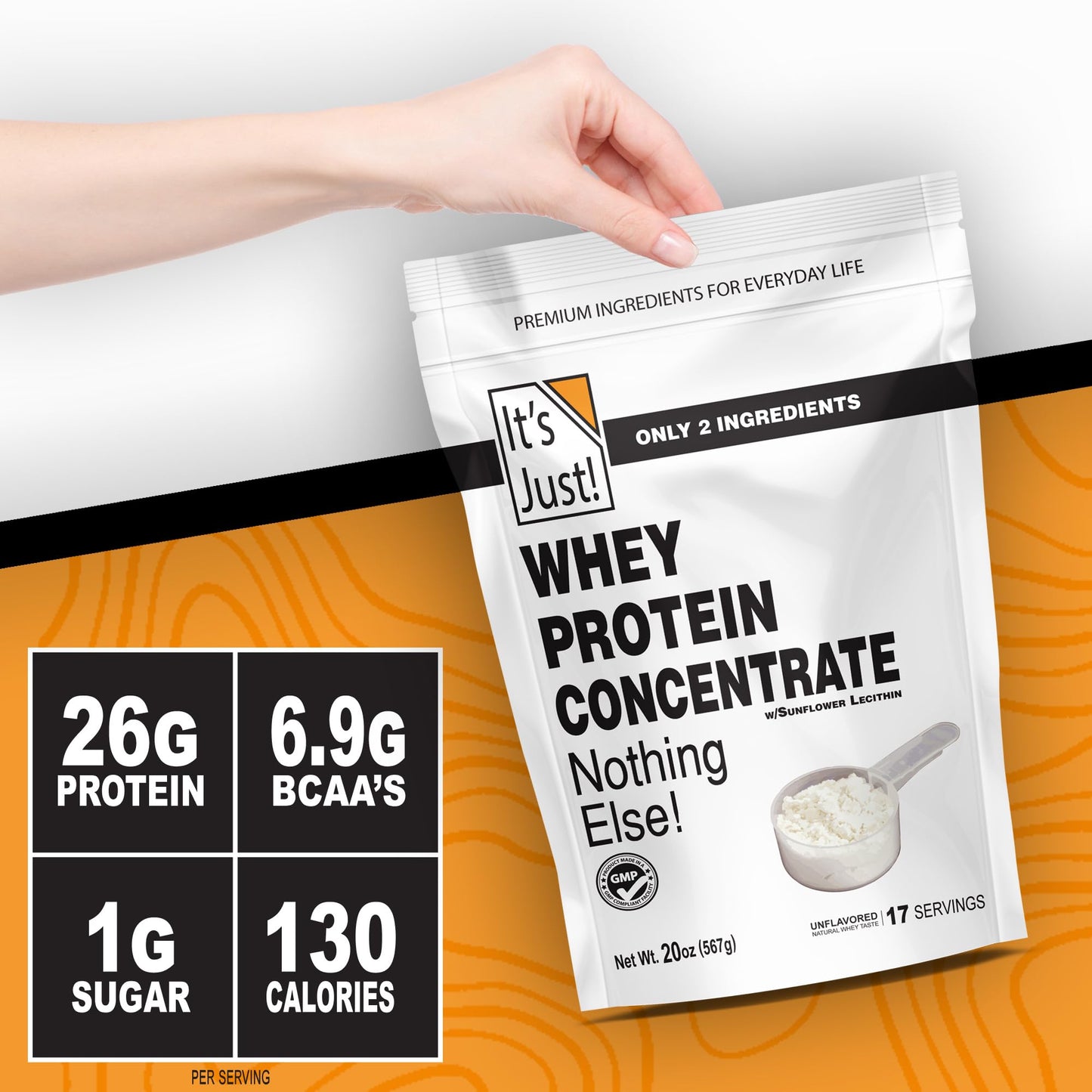It's Just! - 100% Whey Protein Concentrate, Made in USA, Premium WPC-80, No Added Flavors or Artificial Sweeteners