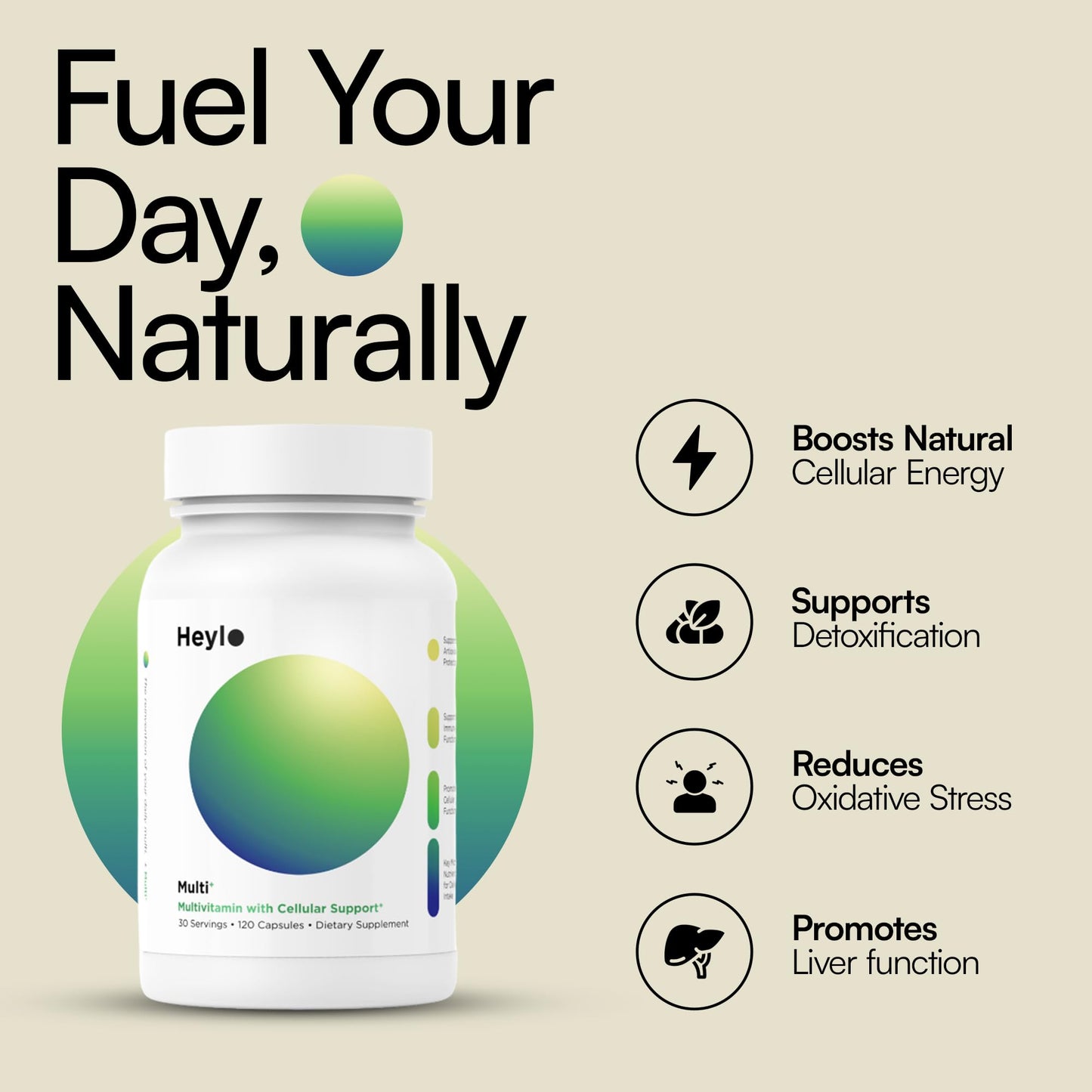 Heylo Multi+ Advanced Multivitamin Supplement – Boosts Energy, Enhances Immune Support, Provides Antioxidant Protection, Promotes Detoxification, with Vitamins, Minerals, Phytonutrients, 120 Capsules