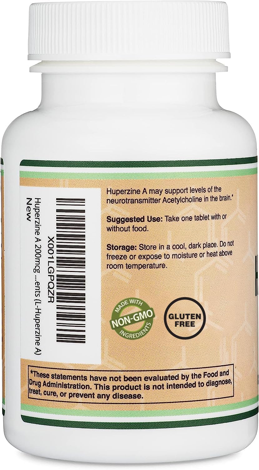 Huperzine A 200mcg (Third Party Tested) 120 Tablets, Brain Supplement to Promote Acetylcholine (Acetylcholinesterase Inhibitor) - Supports Memory and Focus by Double Wood