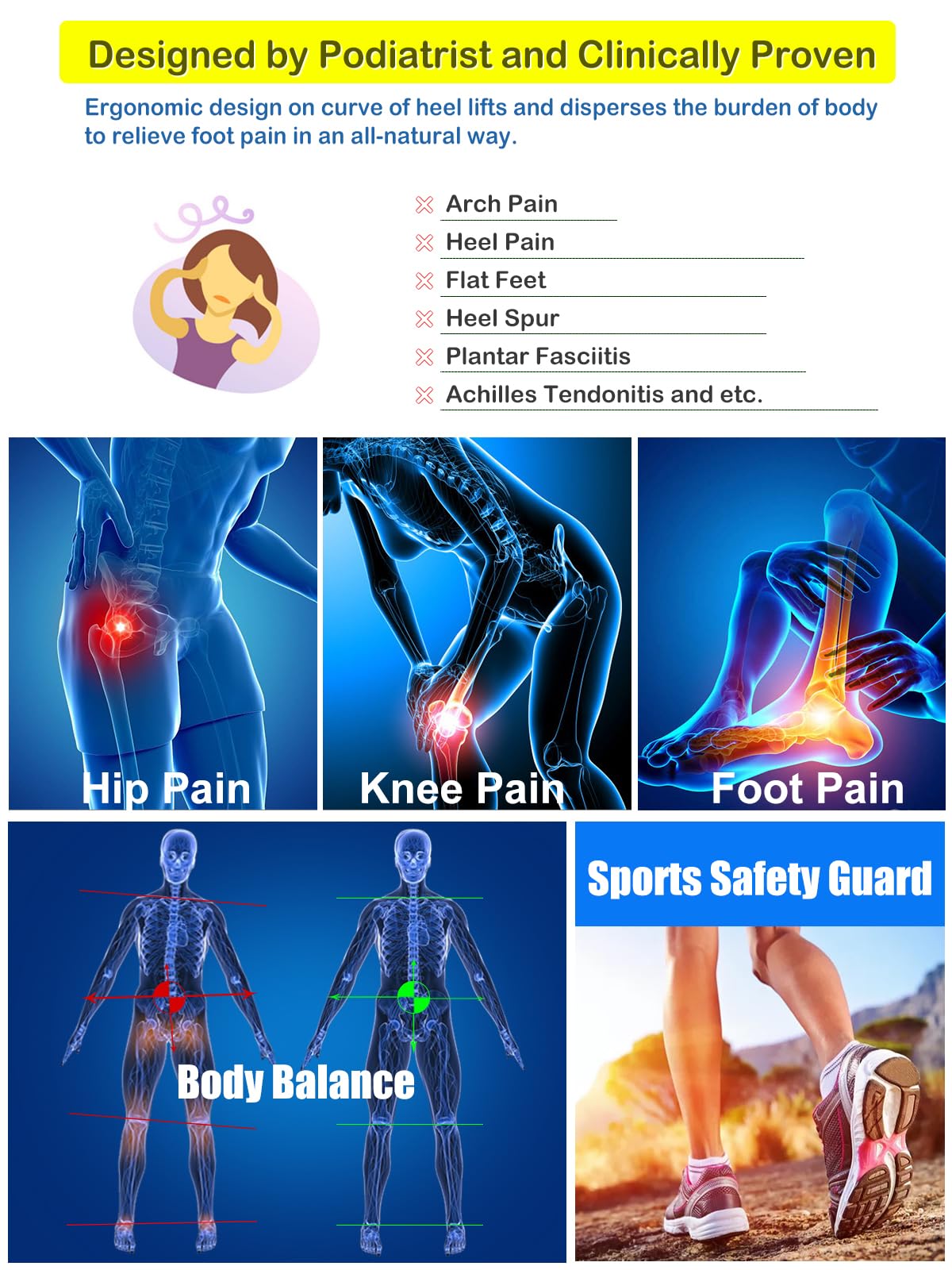 Heel Cup Plantar Fasciitis Inserts Arch Support【PORON Cushion - Made in USA】 Men Women Heel Insoles for Heel Pain (Gray, Women 6-11.5 / Men 4.5-9.5)