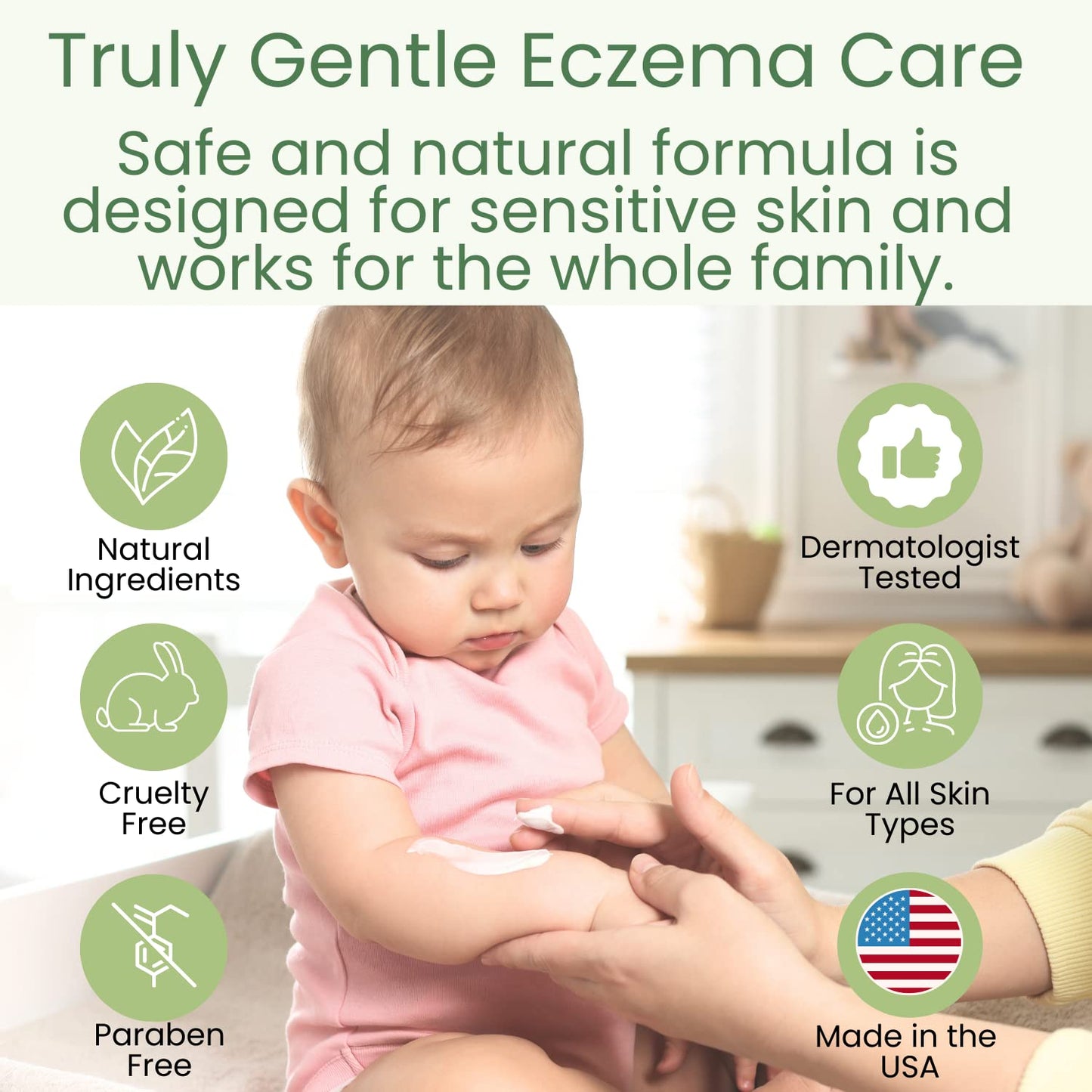 TruKid Natural Eczema Cream for Kids, Toddlers & Babies, NEA-Accepted for Eczema, Safe for Sensitive Skin on Face, Body, & Hands, Unscented, Hydrates & Moisturizes Irritated & Itchy Skin, 3.4oz