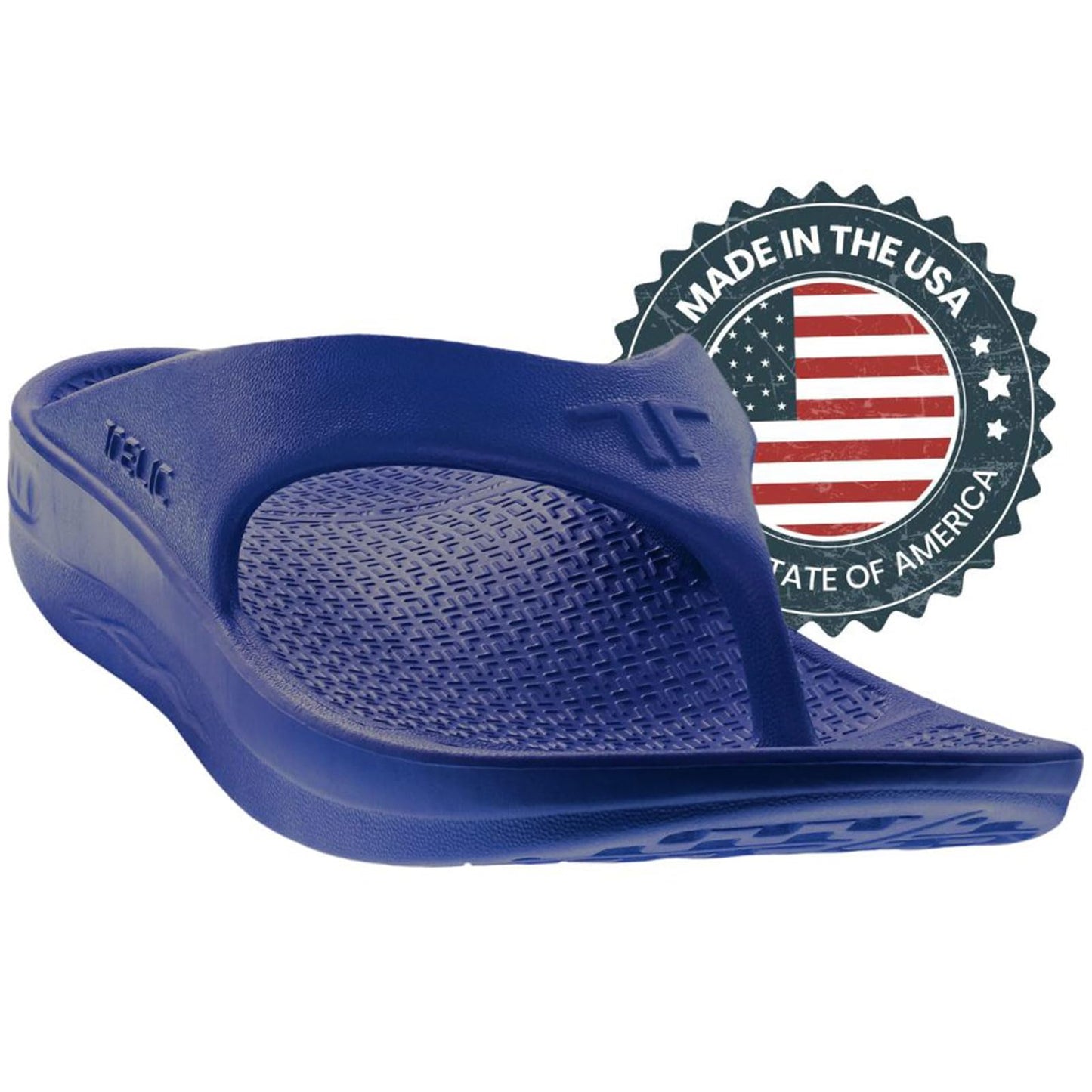Telic Unisex Energy Made in USA Pillow-Soft, Supportive, Lightweight, Waterproof Arch Support Flip Flops for Beach & Pool, Deep Ocean