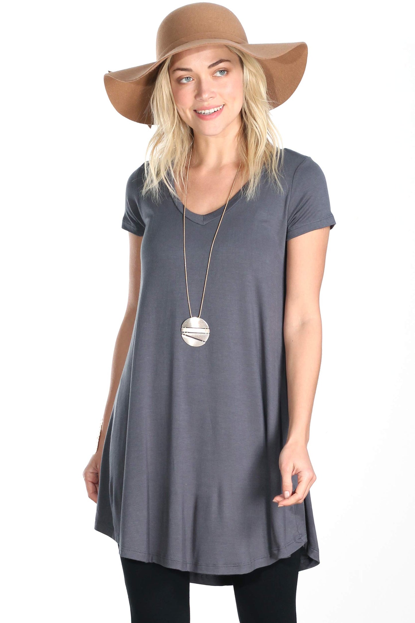 Popana Womens Short Sleeve Summer Tunic Tops to Wear with Leggings Loose Fit Made in USA Slate